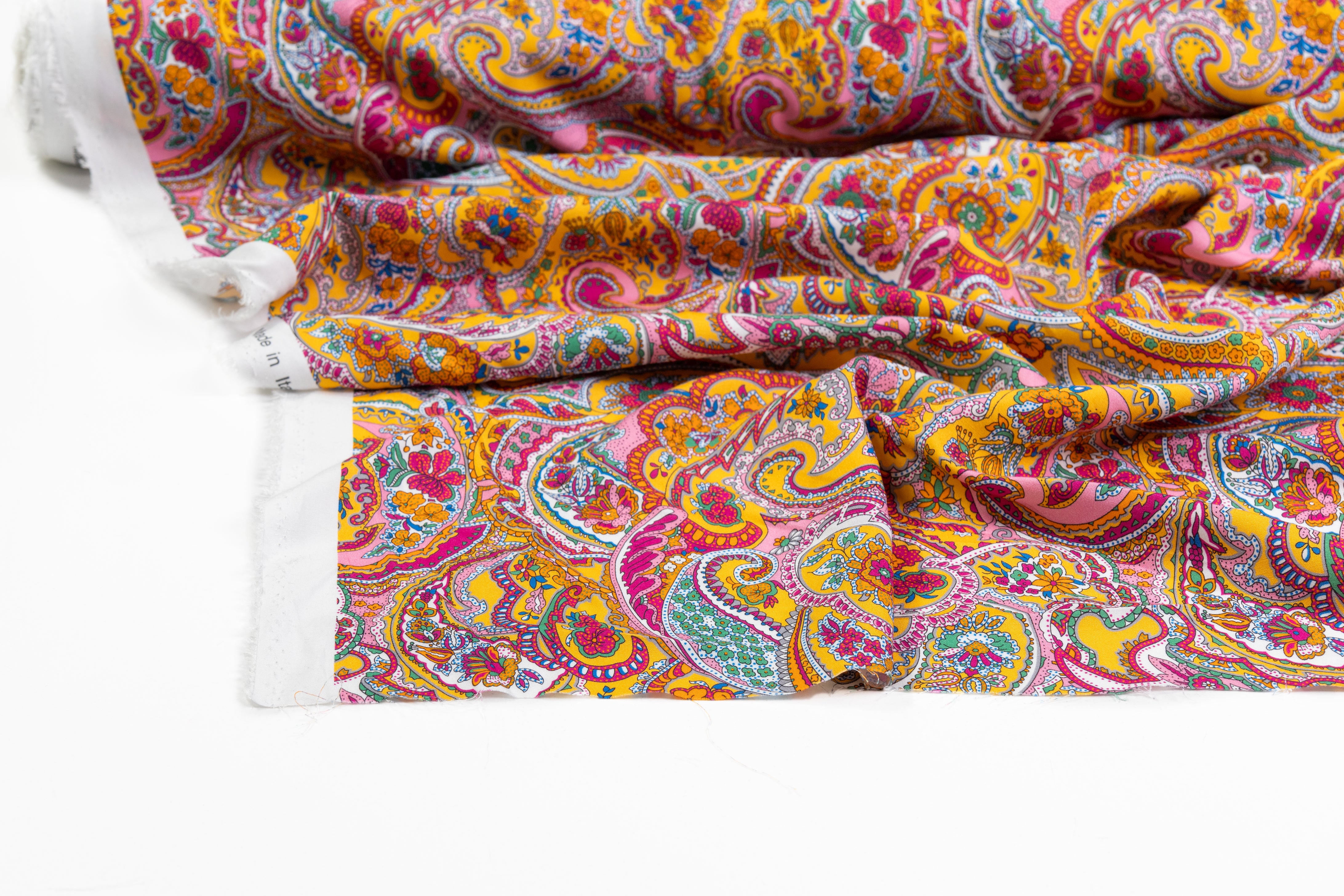 Paisley Italian Viscose Challis - Yellow / Pink