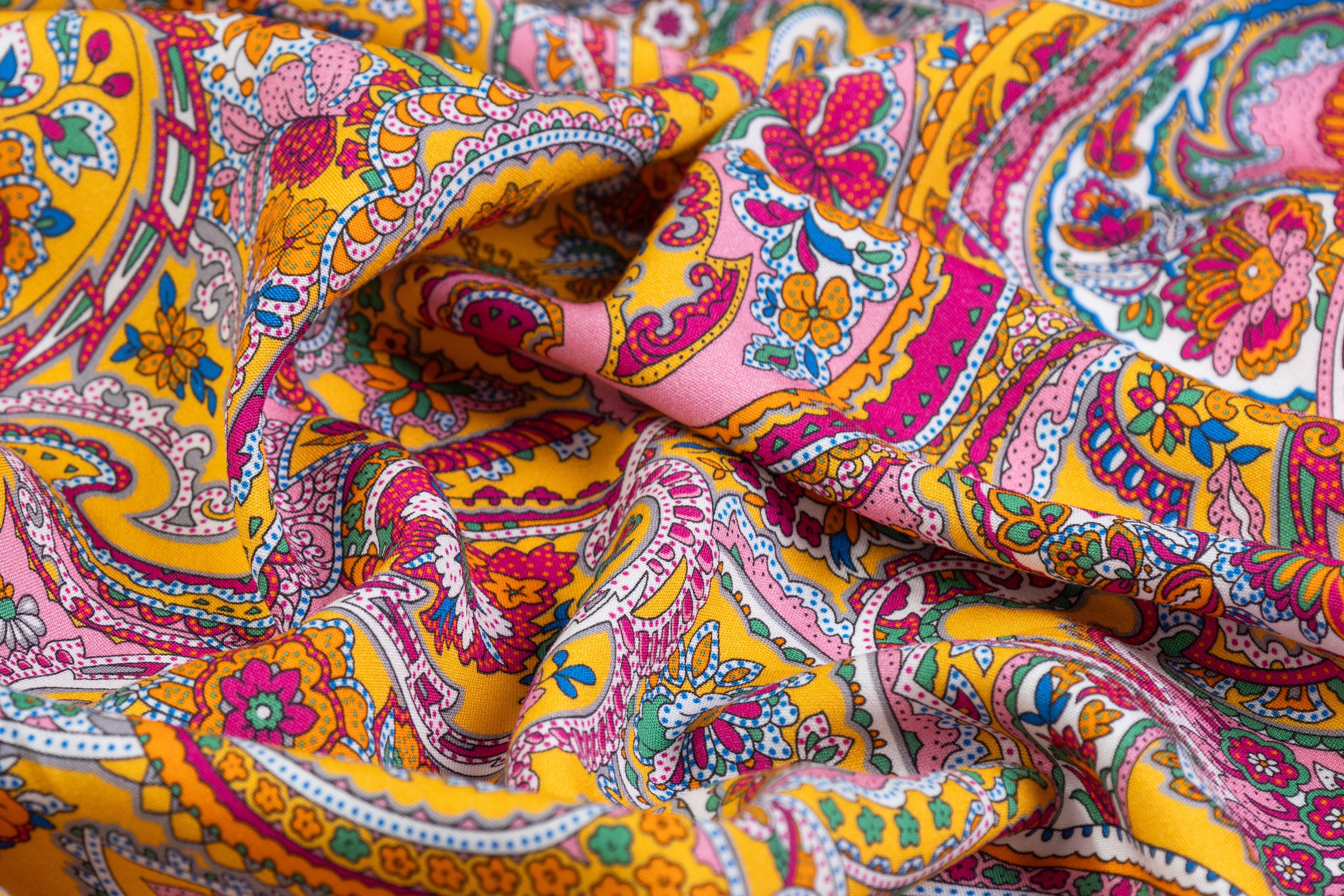 Paisley Italian Viscose Challis - Yellow / Pink
