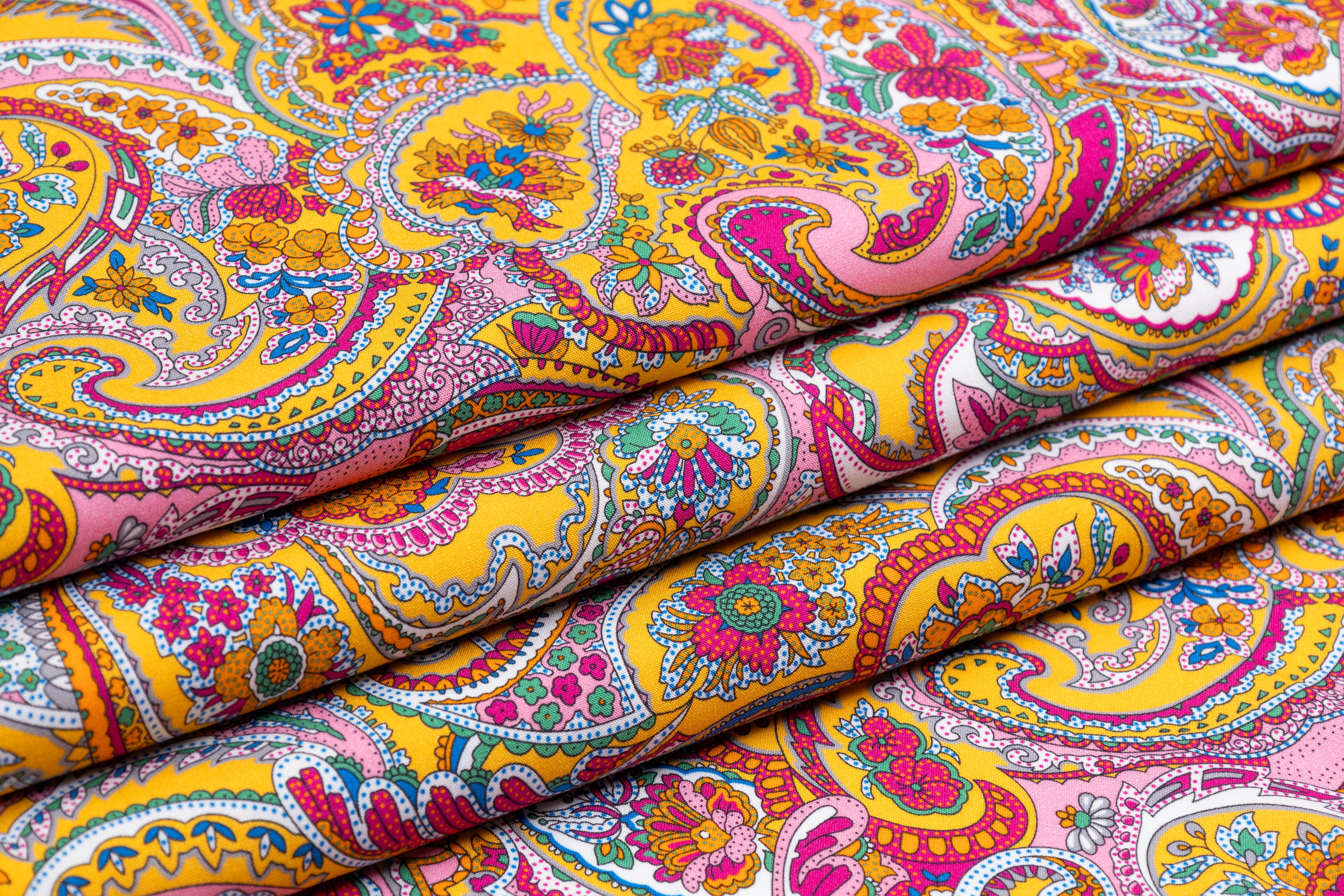 Paisley Italian Viscose Challis - Yellow / Pink