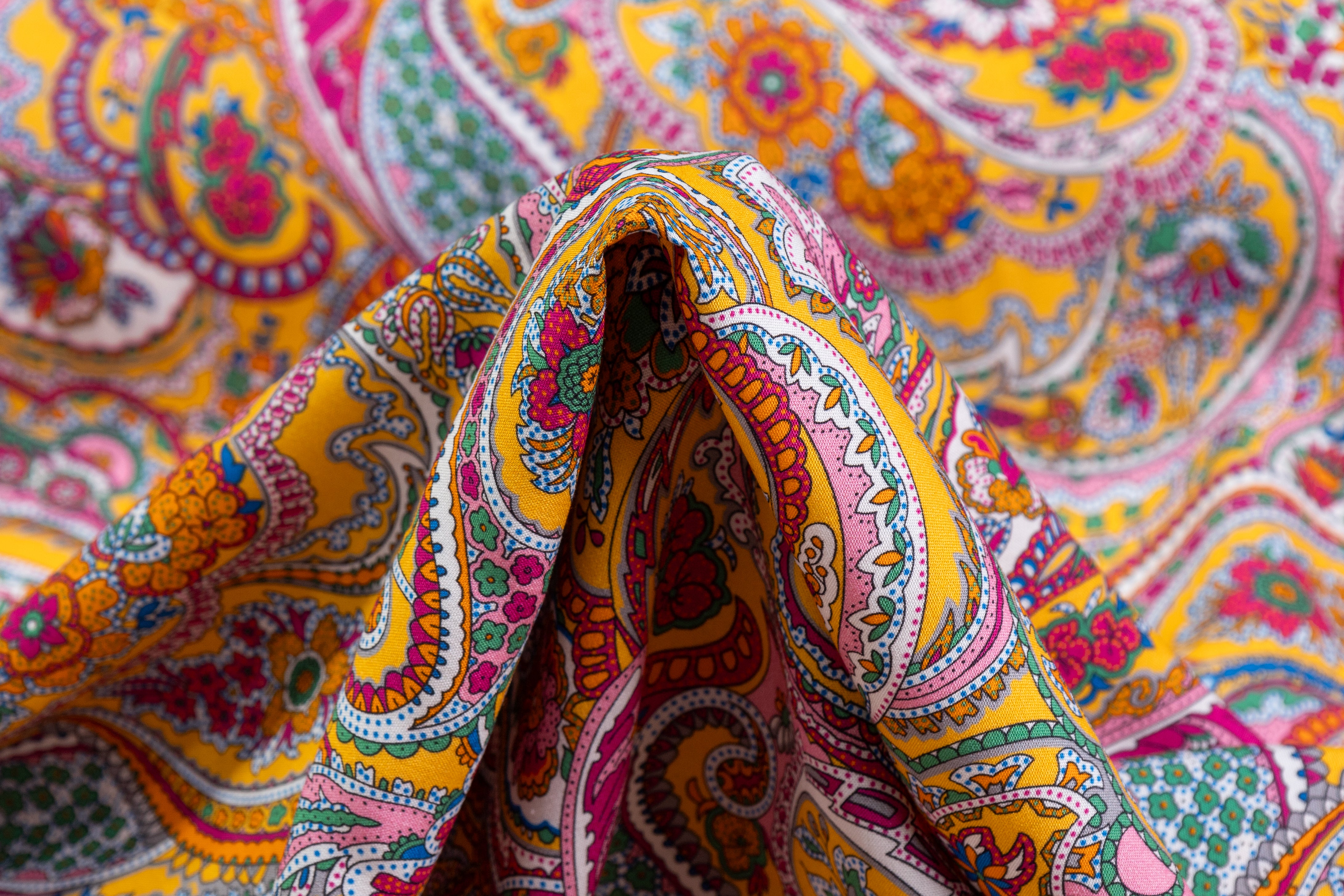 Paisley Italian Viscose Challis - Yellow / Pink