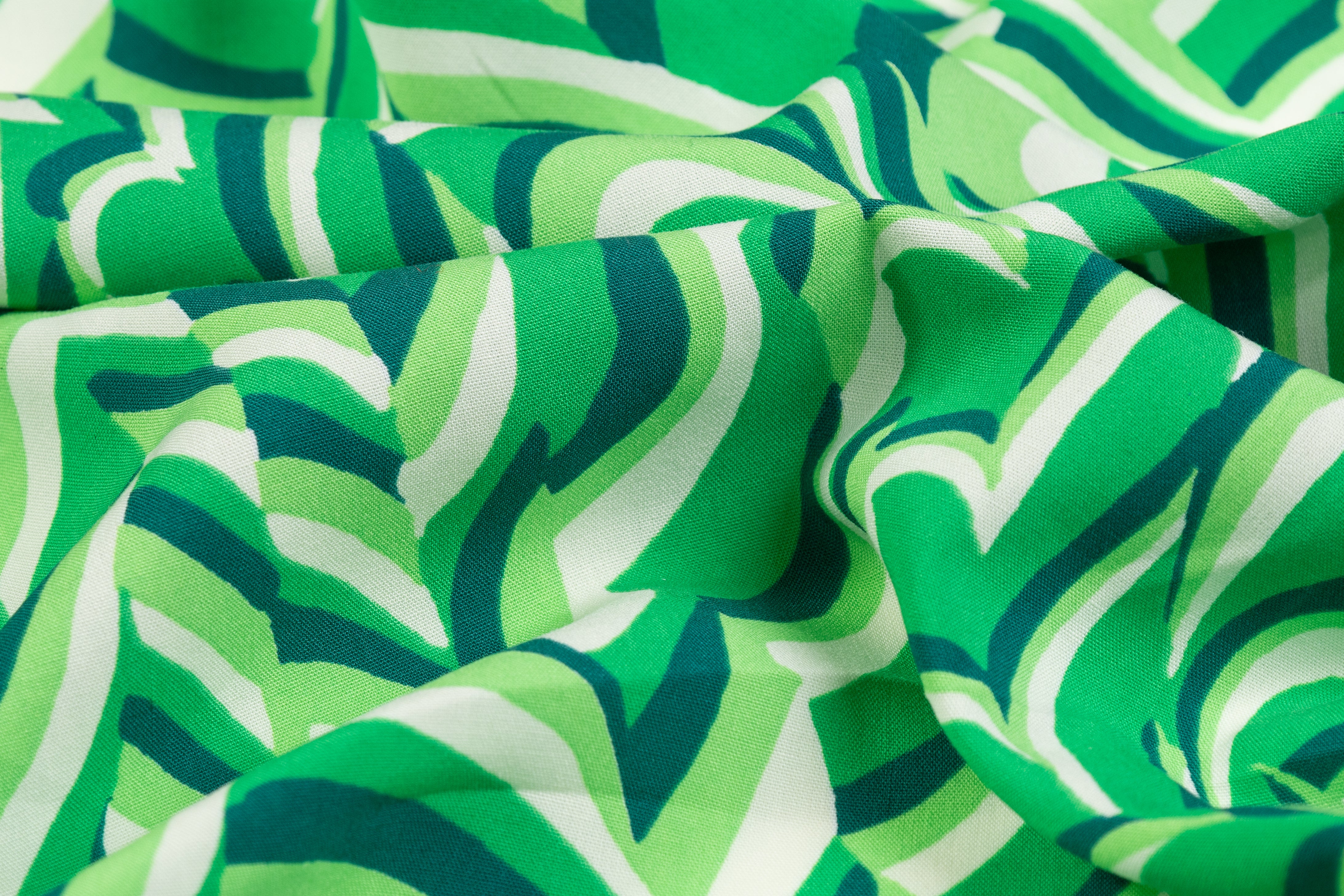 Abstract Italian Viscose Challis - Green / Off White