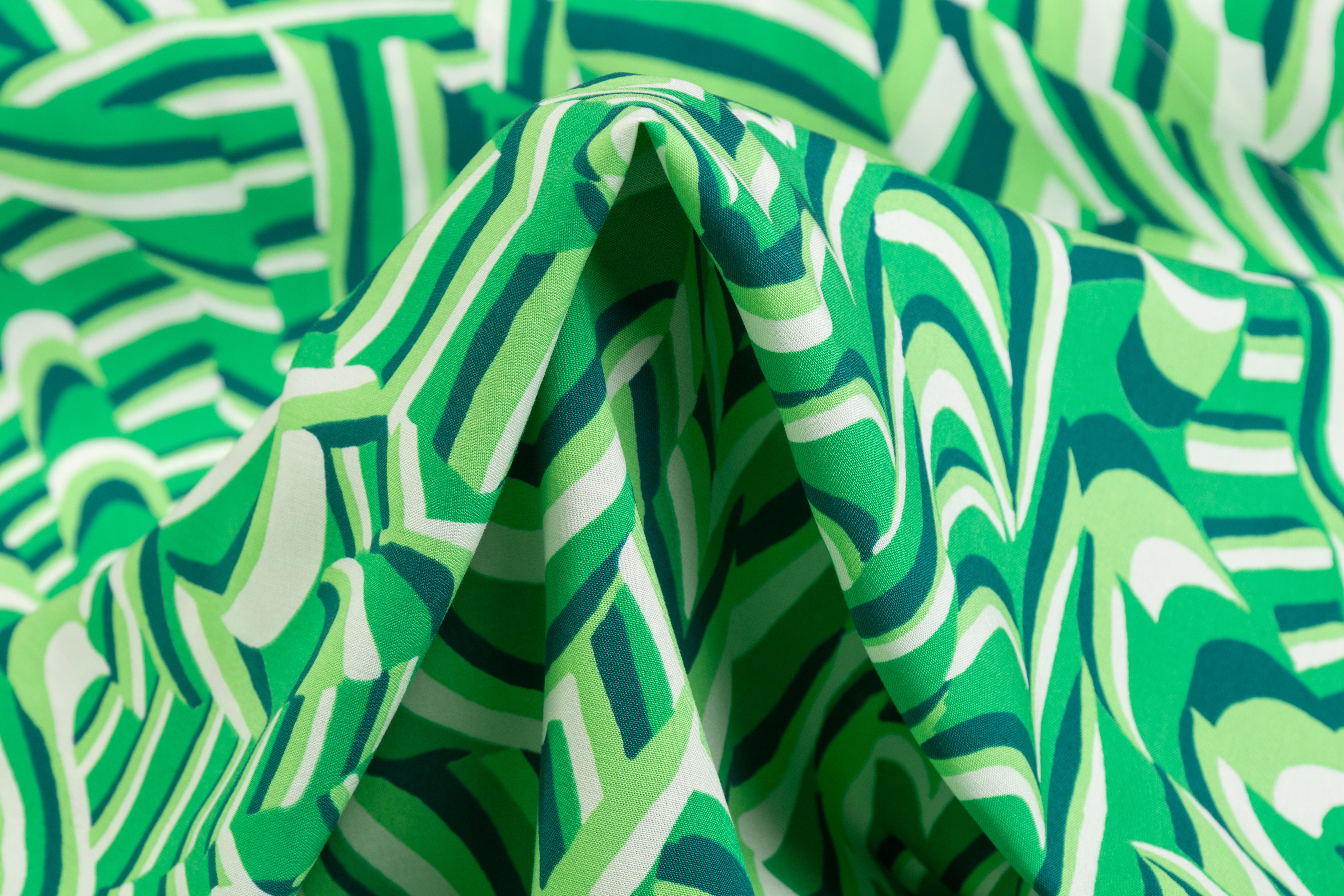 Abstract Italian Viscose Challis - Green / Off White