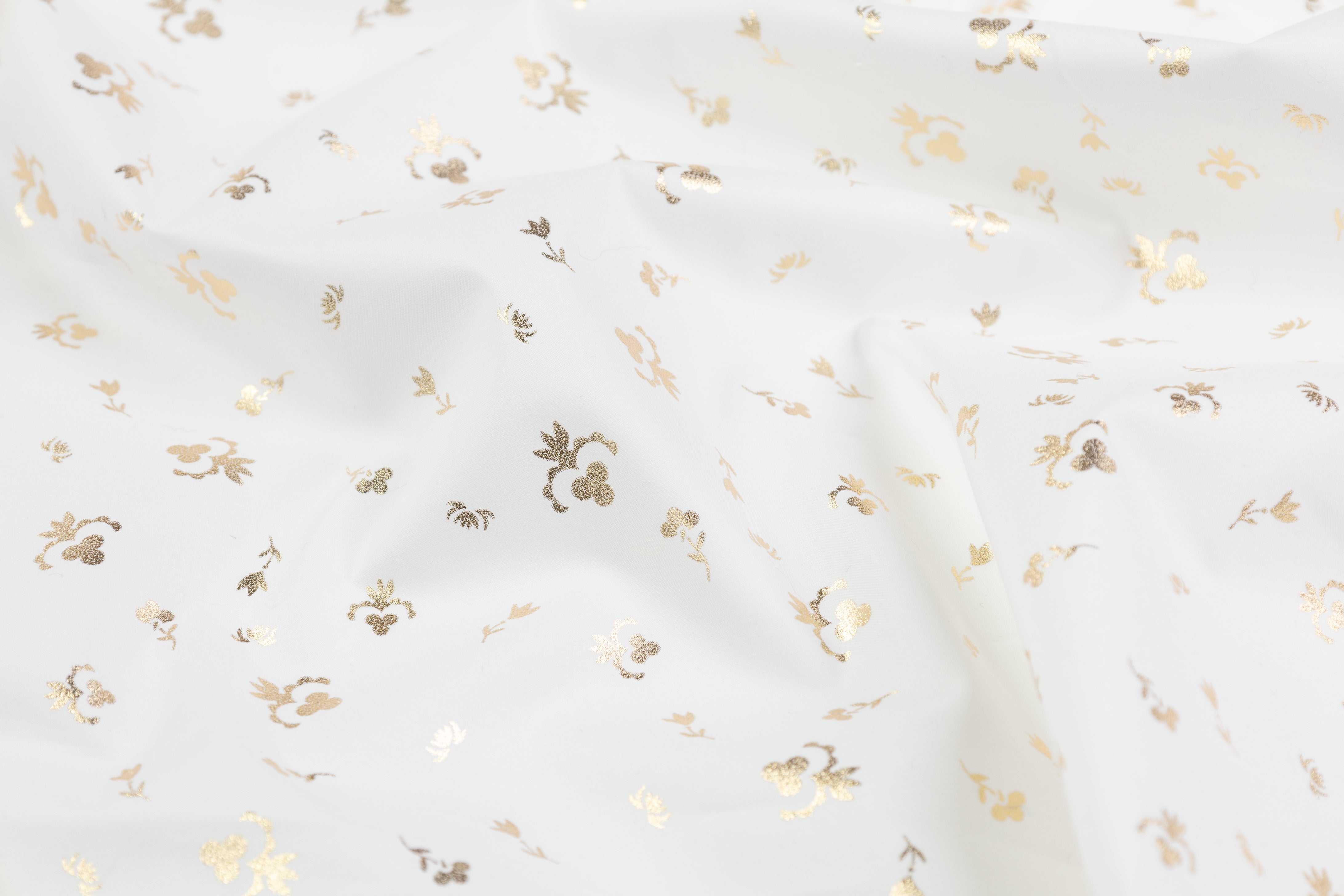 Floral Laminated Cotton Shirting - White / Gold