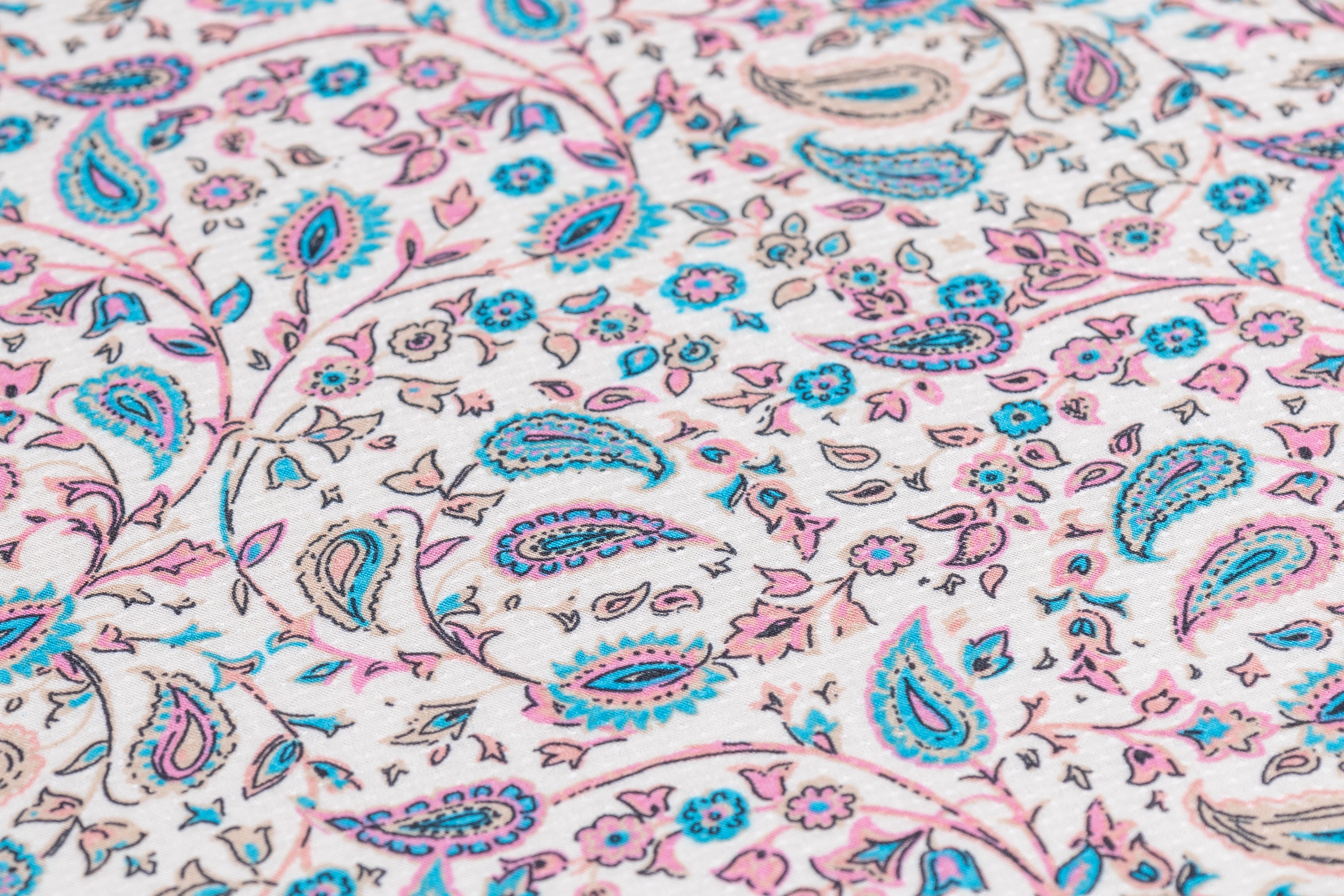 Textured Paisley Italian Viscose Challis - White / Blue / Pink