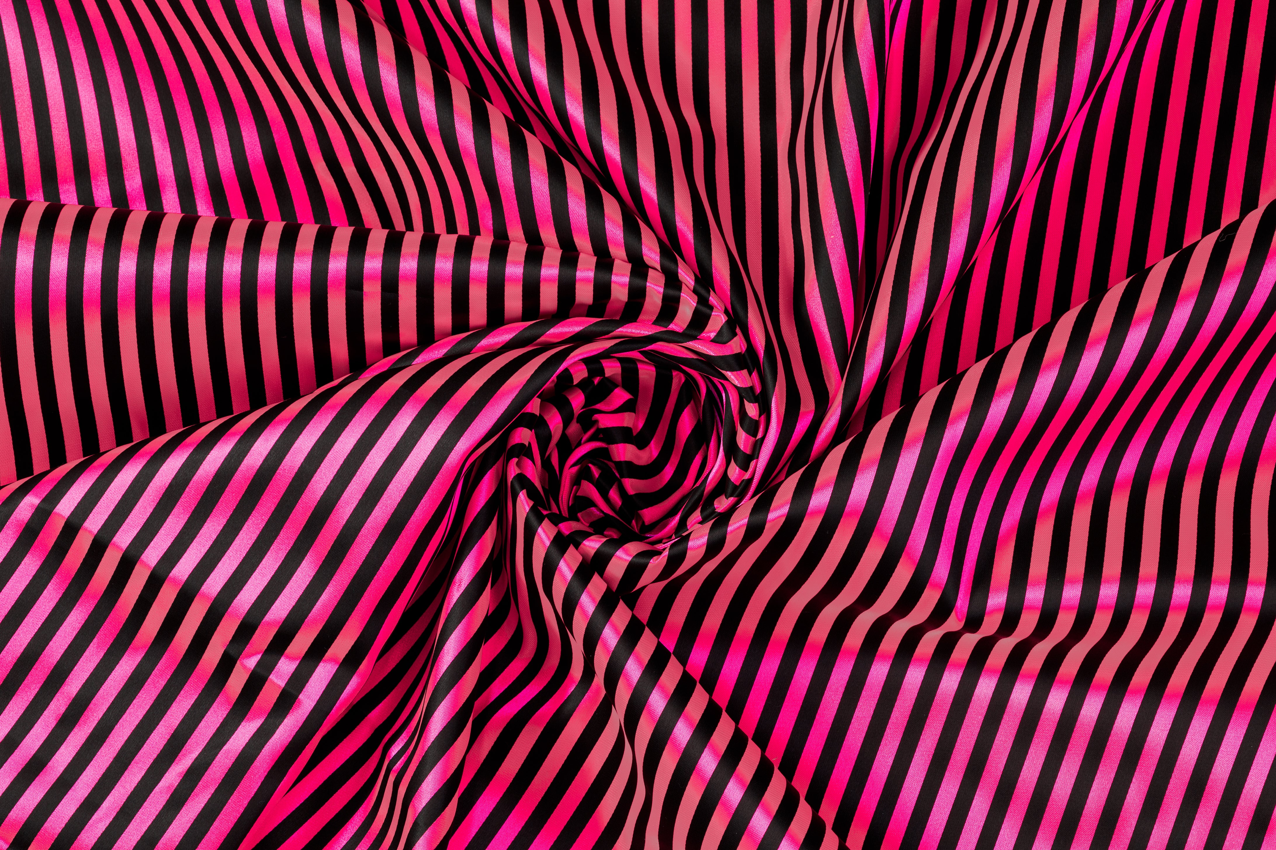 Striped Poly Acetate Satin - Pink and Black