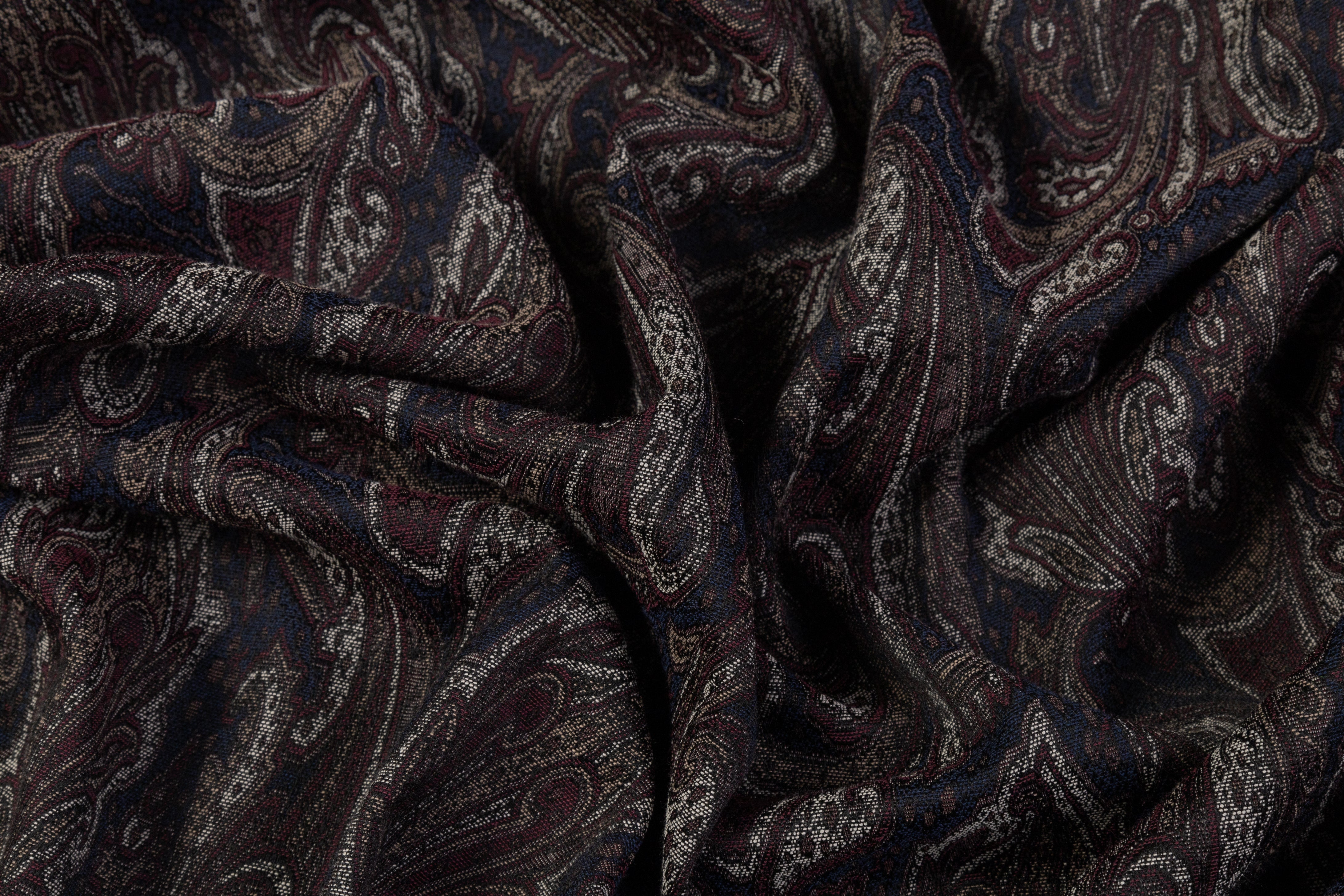 Paisley Stretch Brocade - Navy / Burgundy