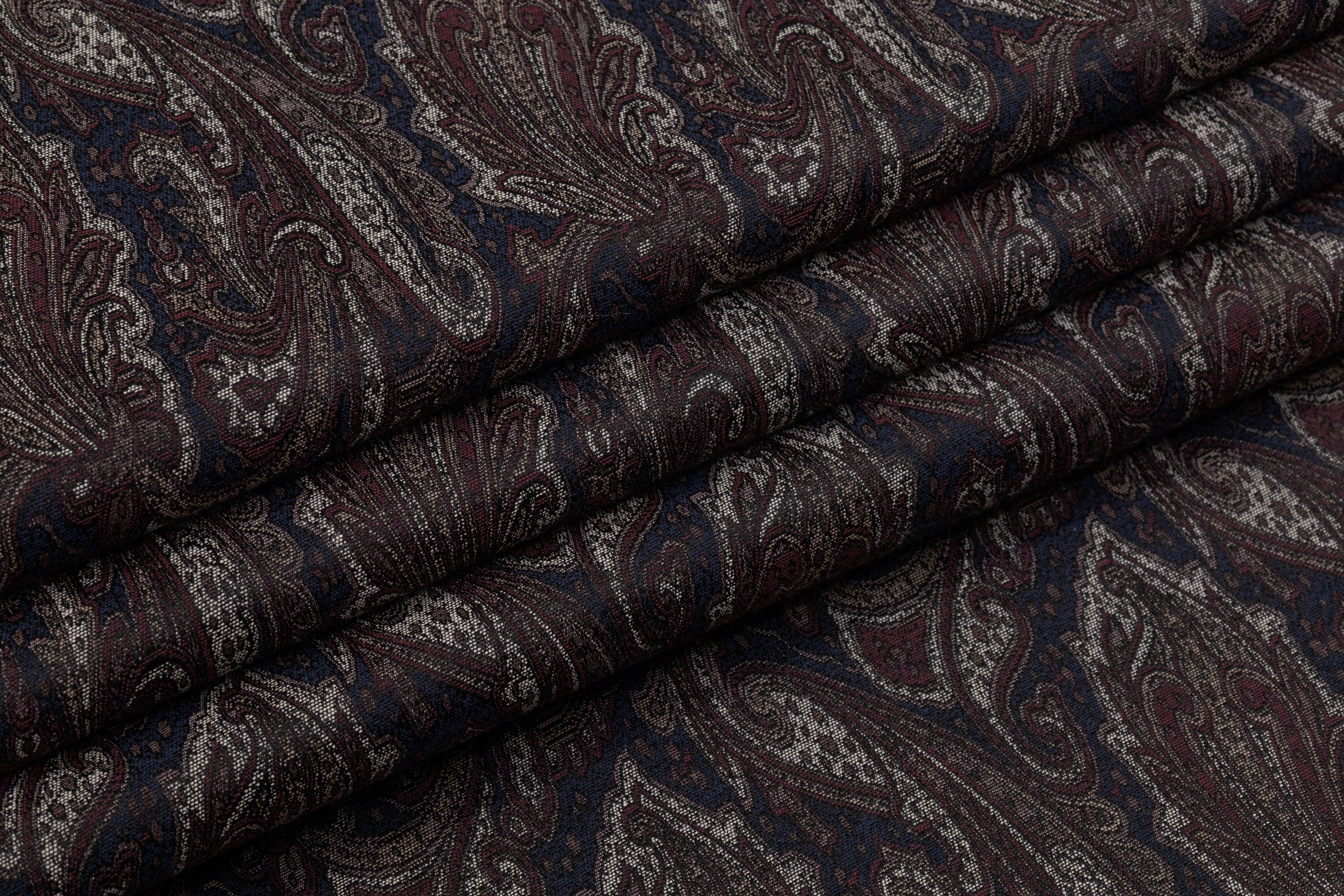 Paisley Stretch Brocade - Navy / Burgundy