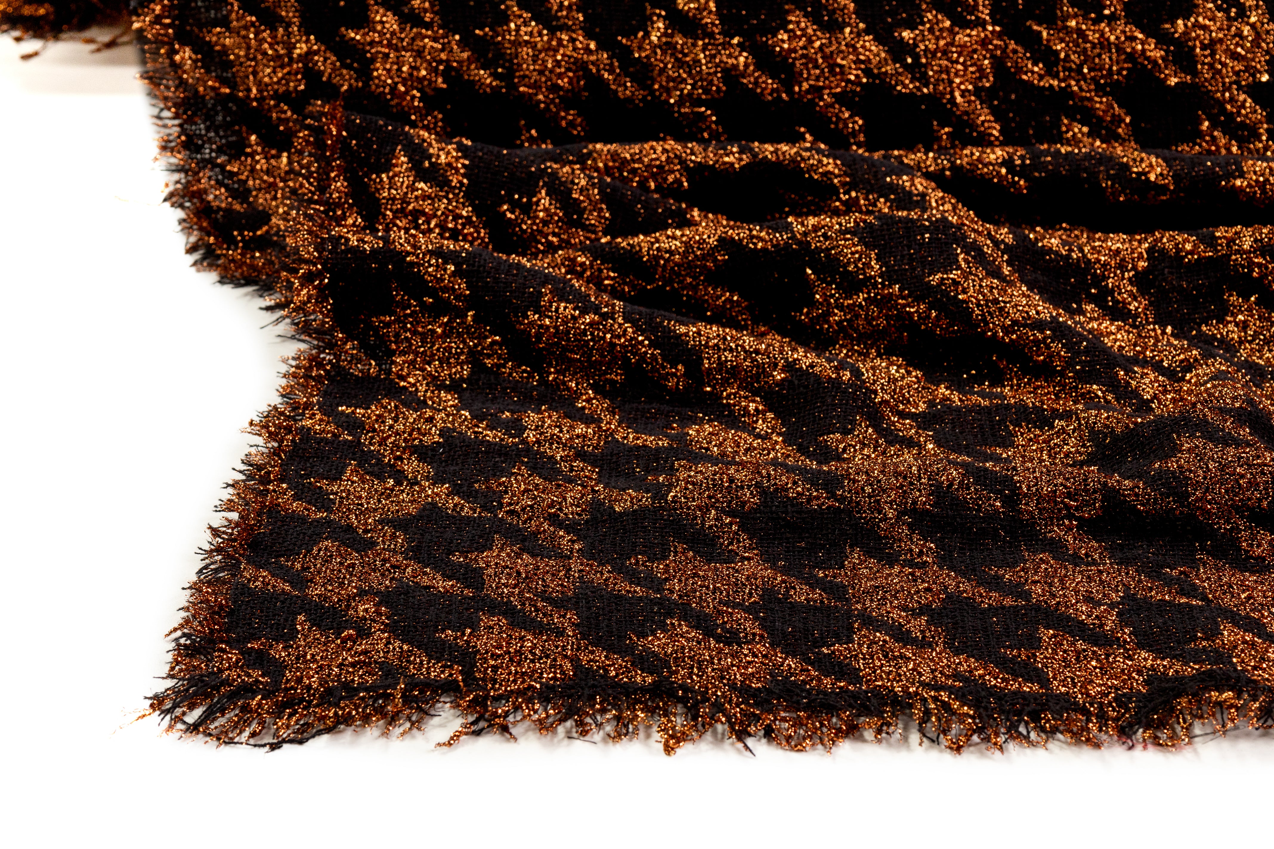 Metallic Italian Houndstooth Tweed - Copper / Black