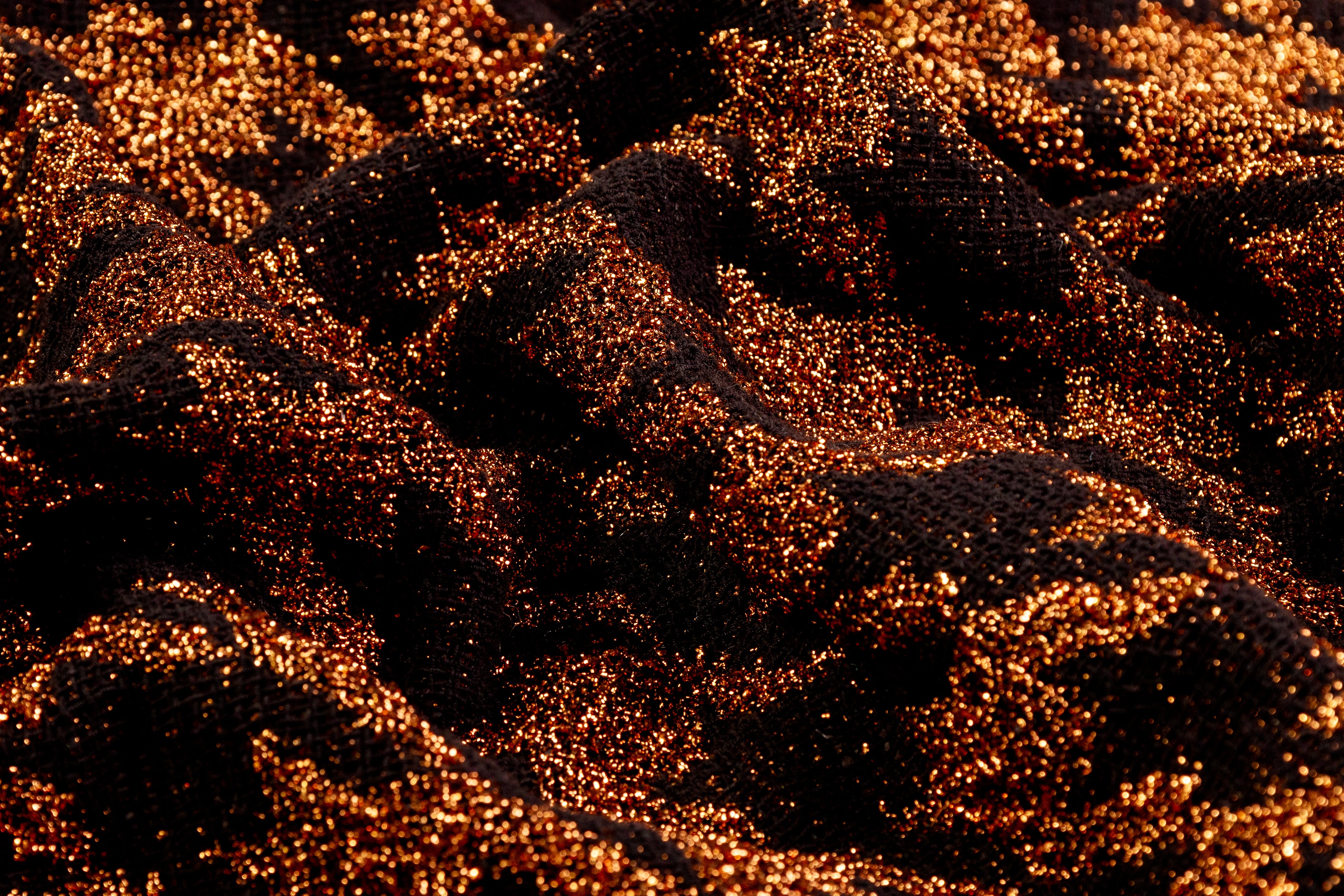 Metallic Italian Houndstooth Tweed - Copper / Black