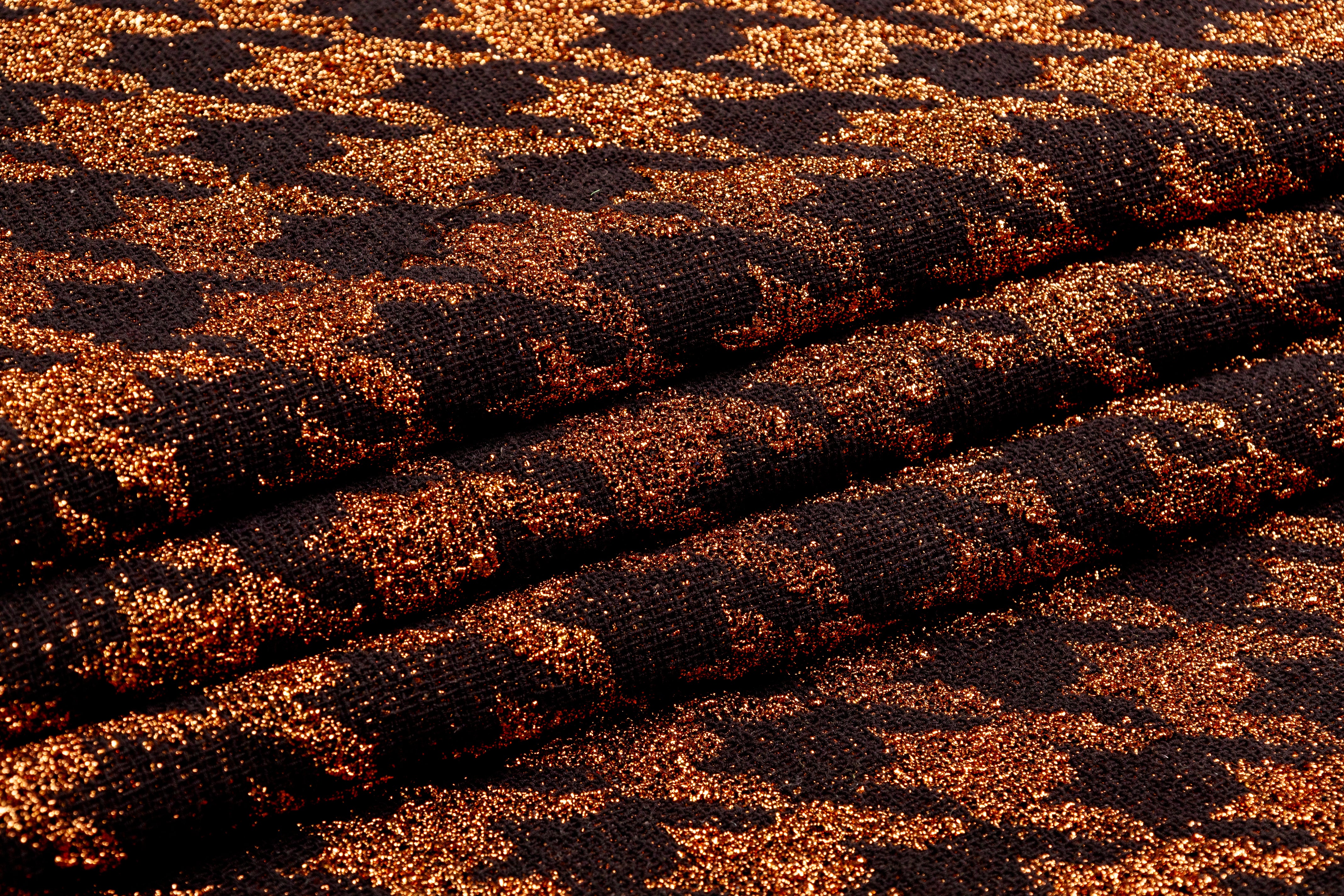 Metallic Italian Houndstooth Tweed - Copper / Black