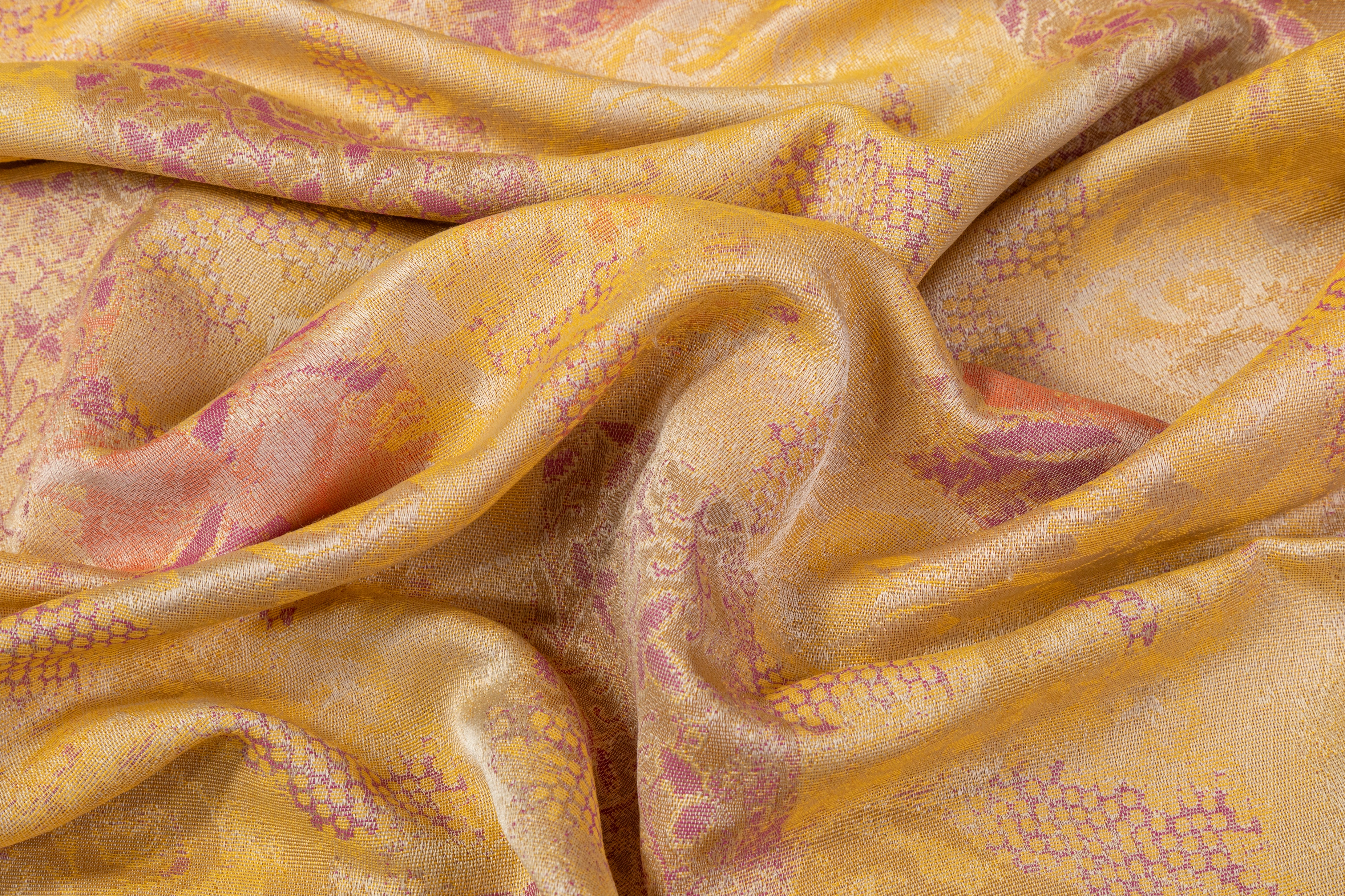 Patch Design Floral Italian Brocade - Yellow / Purple