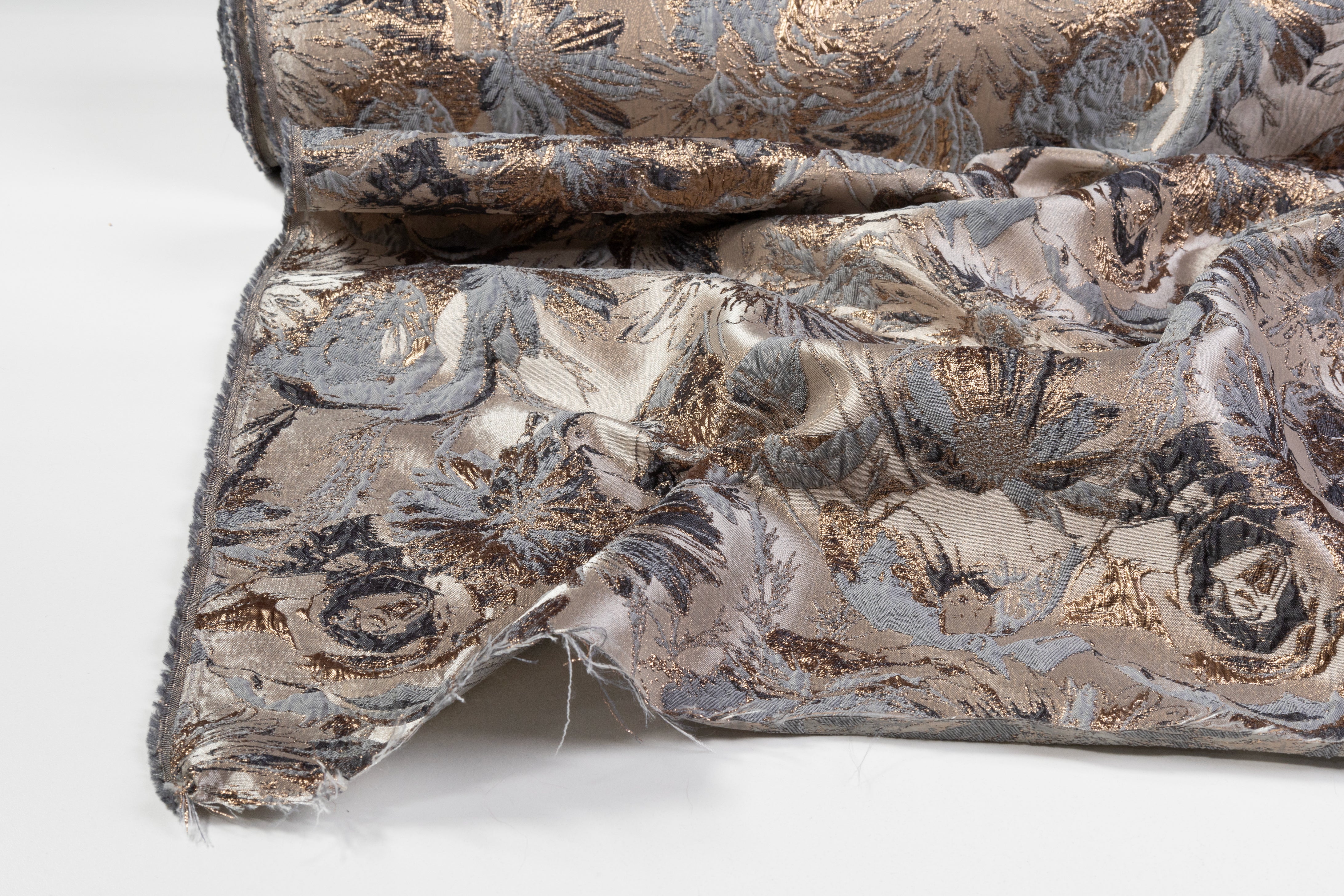 Floral Metallic Crushed Brocade - Gray, Bronze, Taupe
