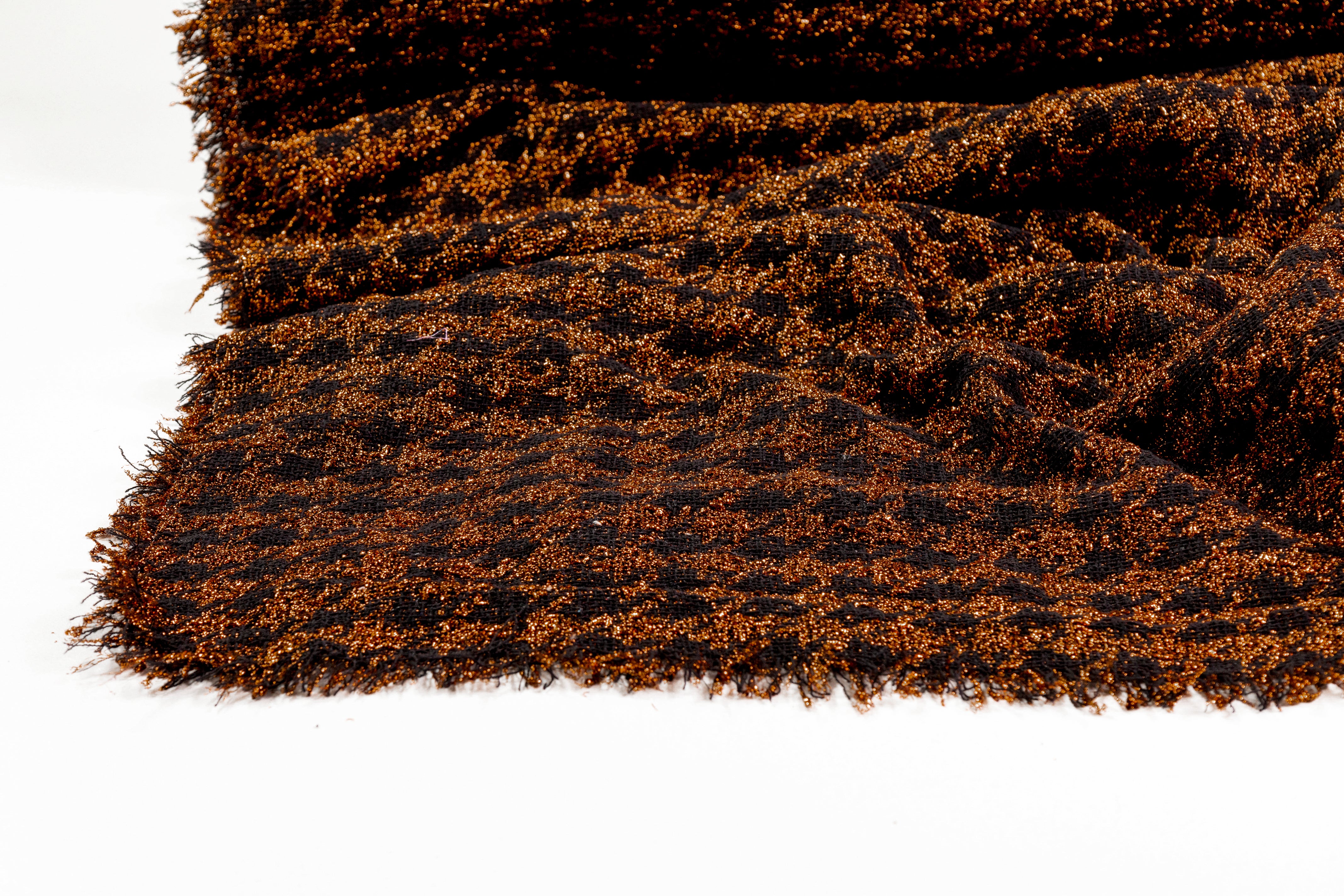 Metallic Italian Mini Houndstooth Tweed - Copper / Black
