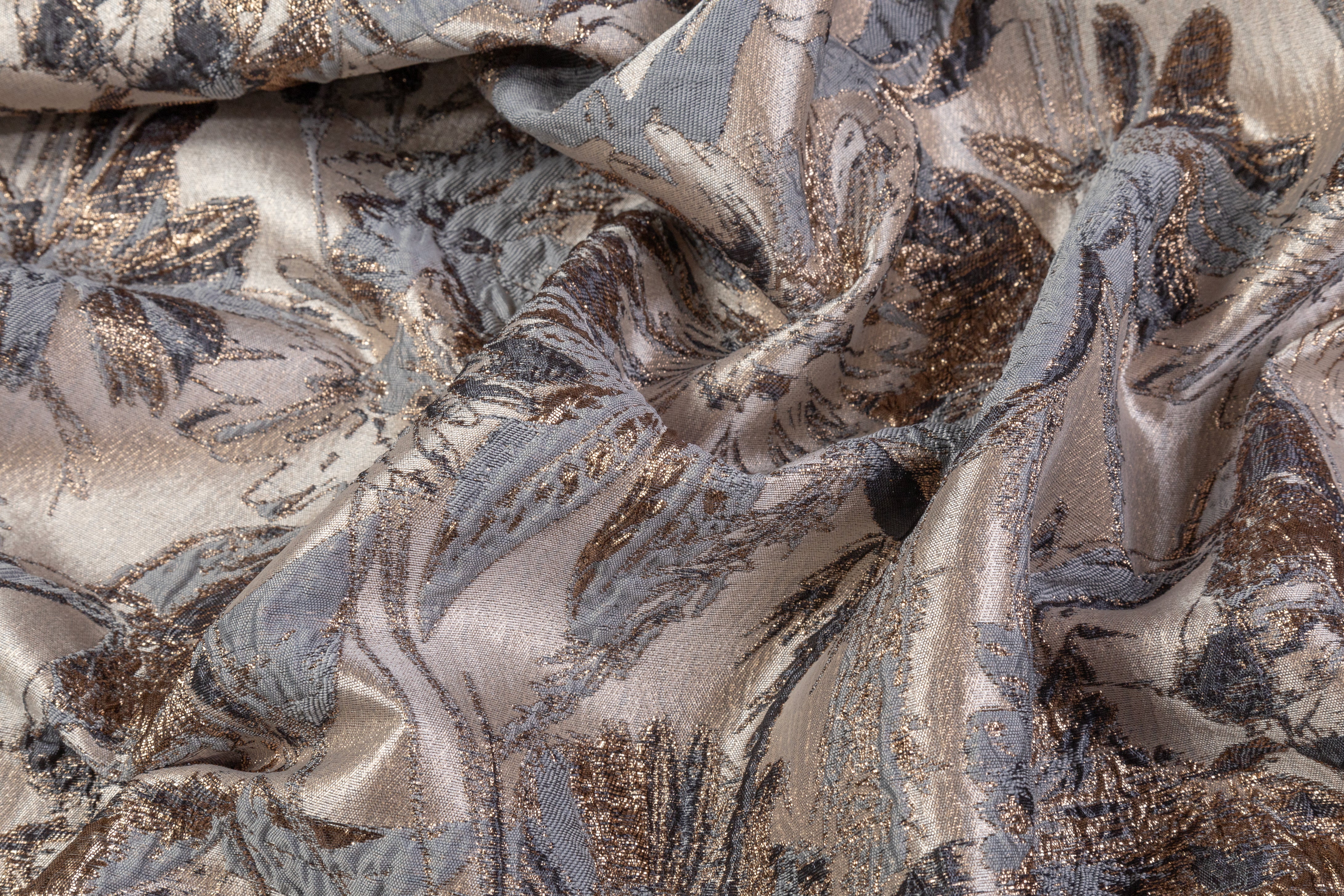 Floral Metallic Crushed Brocade - Gray, Bronze, Taupe