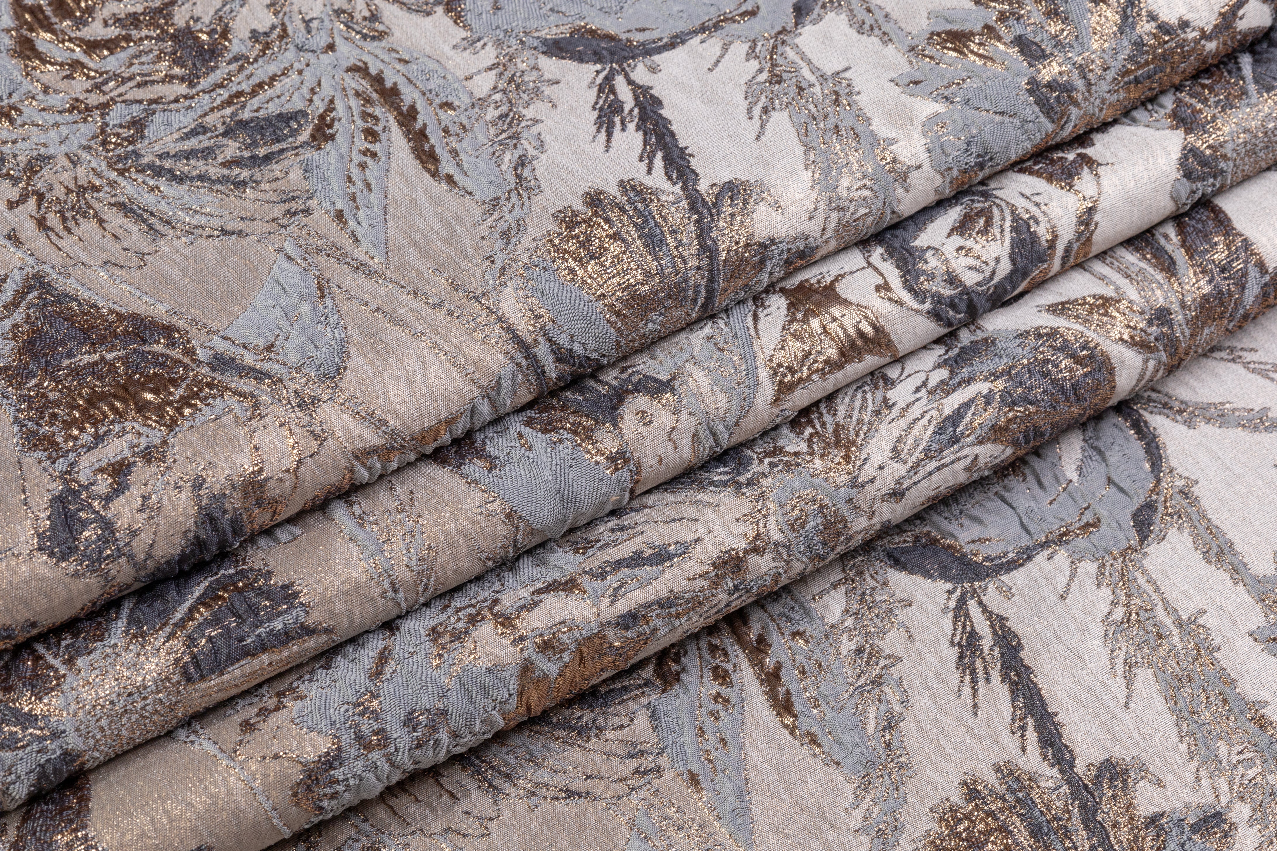 Floral Metallic Crushed Brocade - Gray, Bronze, Taupe