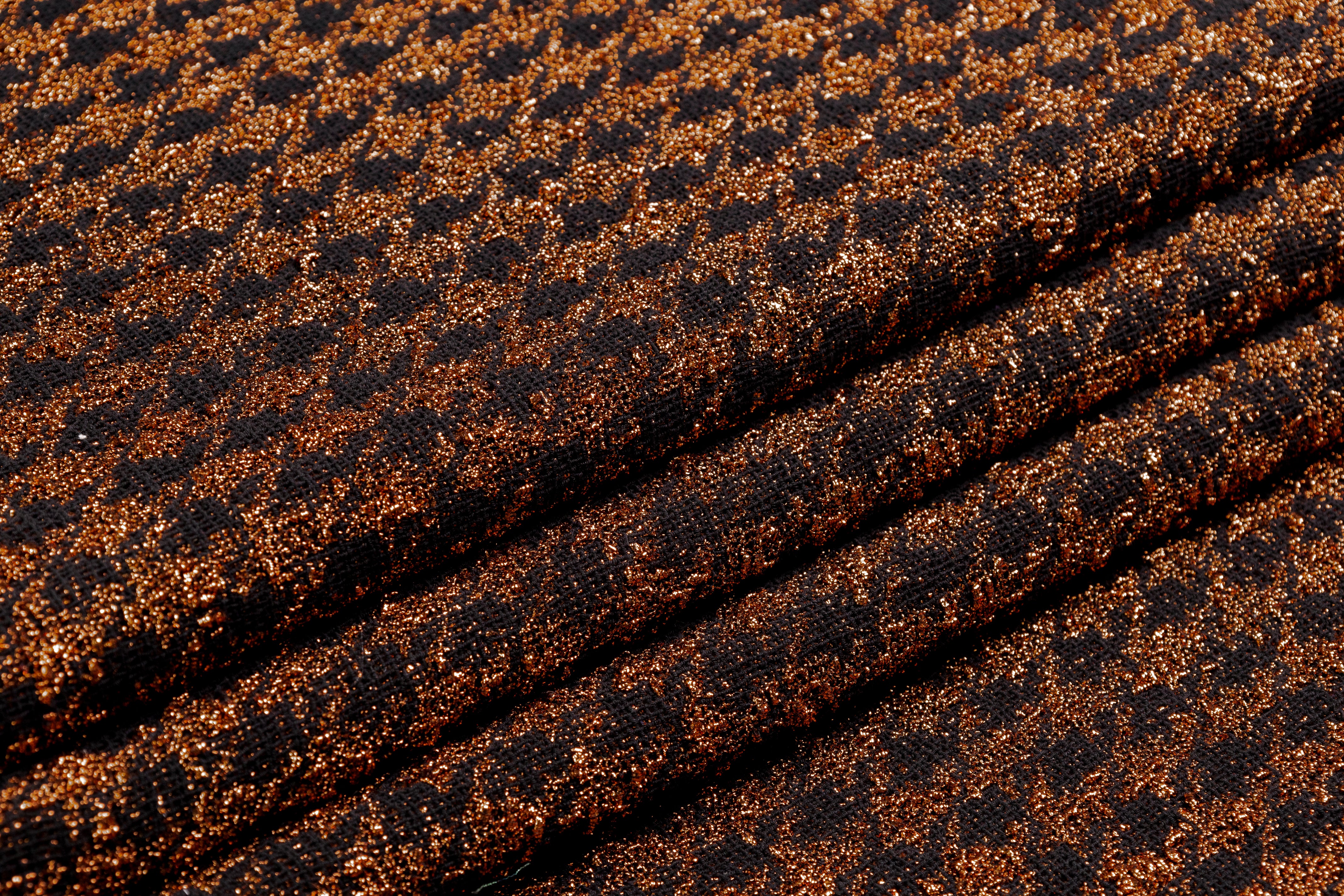 Metallic Italian Mini Houndstooth Tweed - Copper / Black