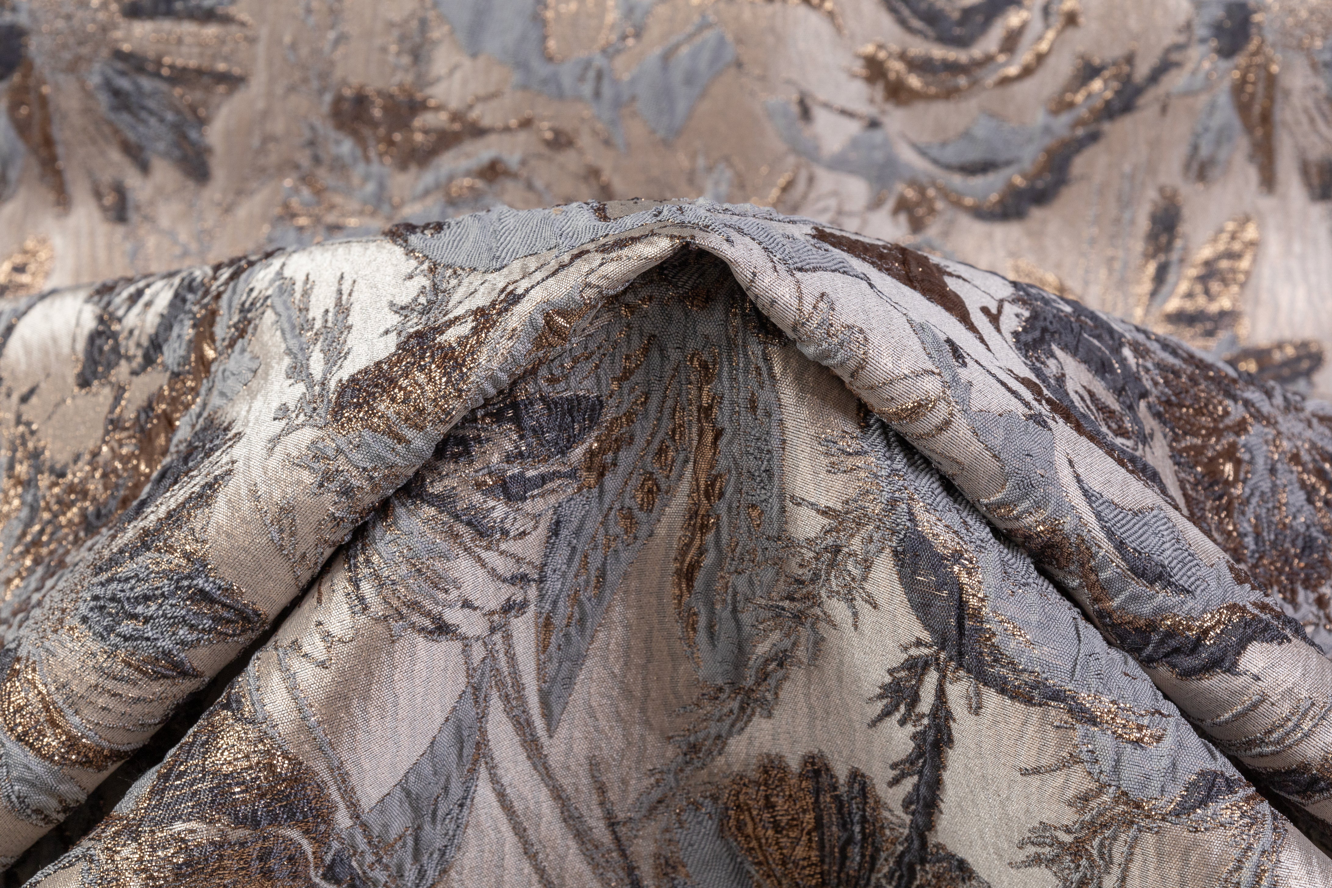 Floral Metallic Crushed Brocade - Gray, Bronze, Taupe