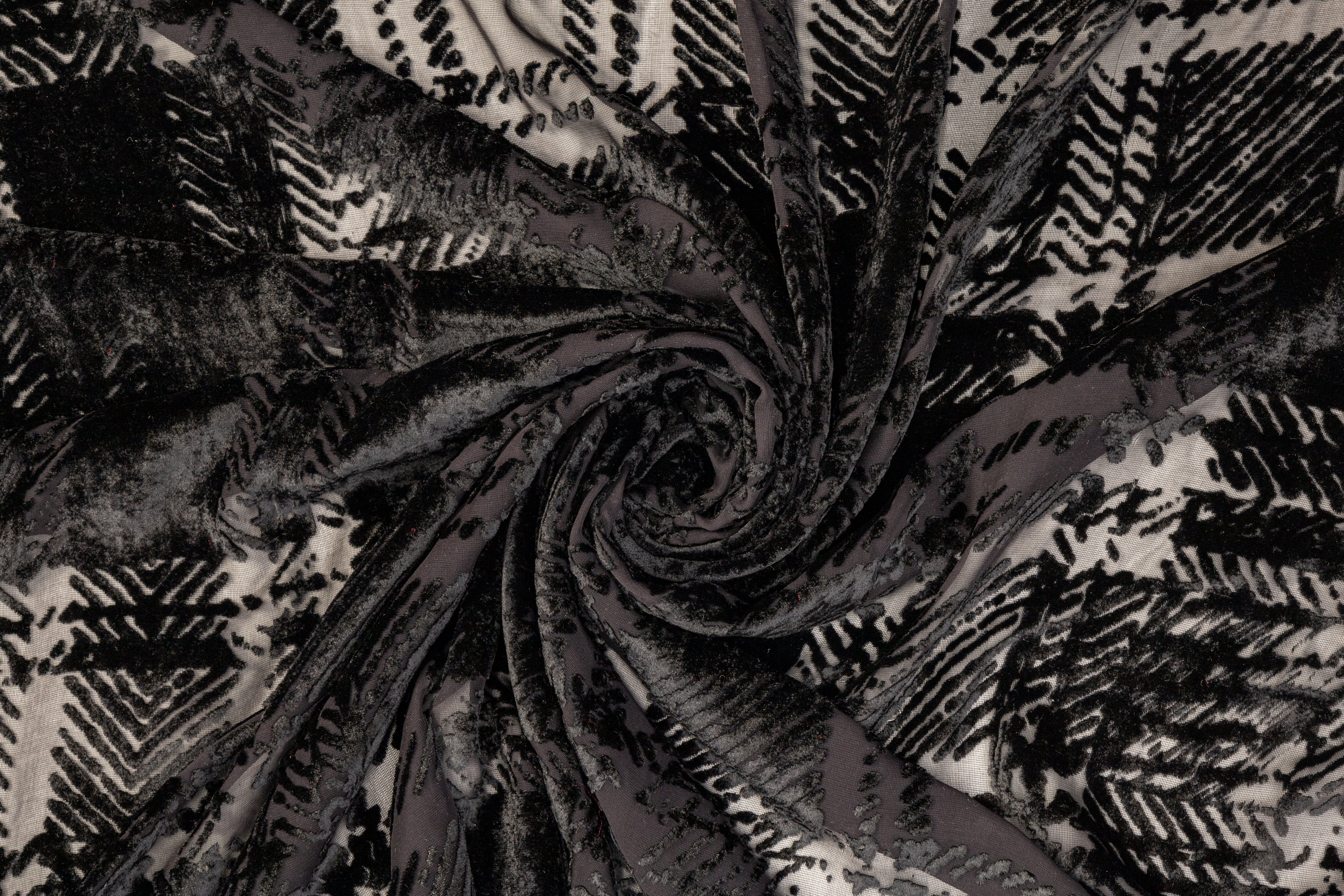 Silk Viscose Velvet Burnout - Black