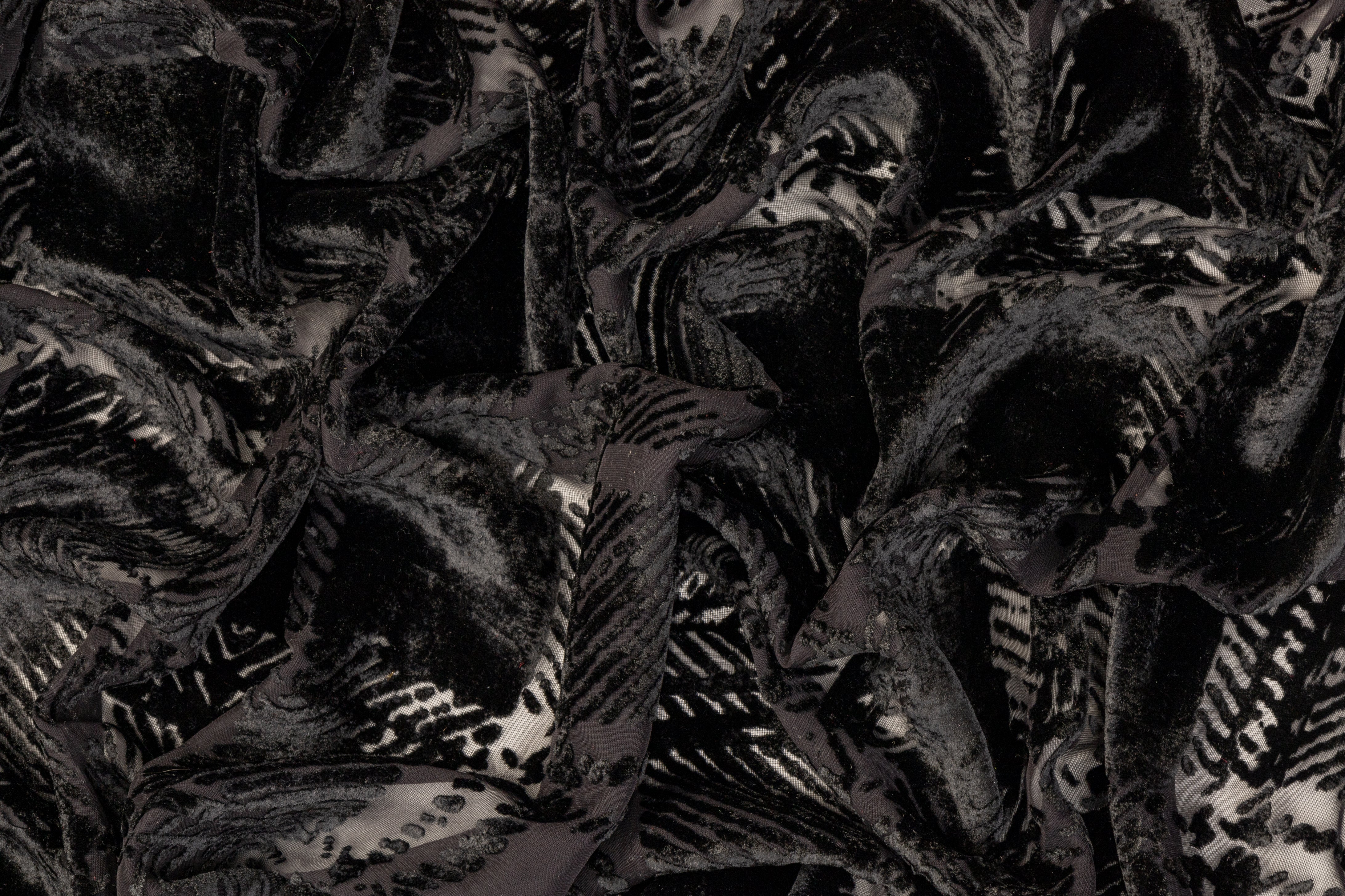 Silk Viscose Velvet Burnout - Black