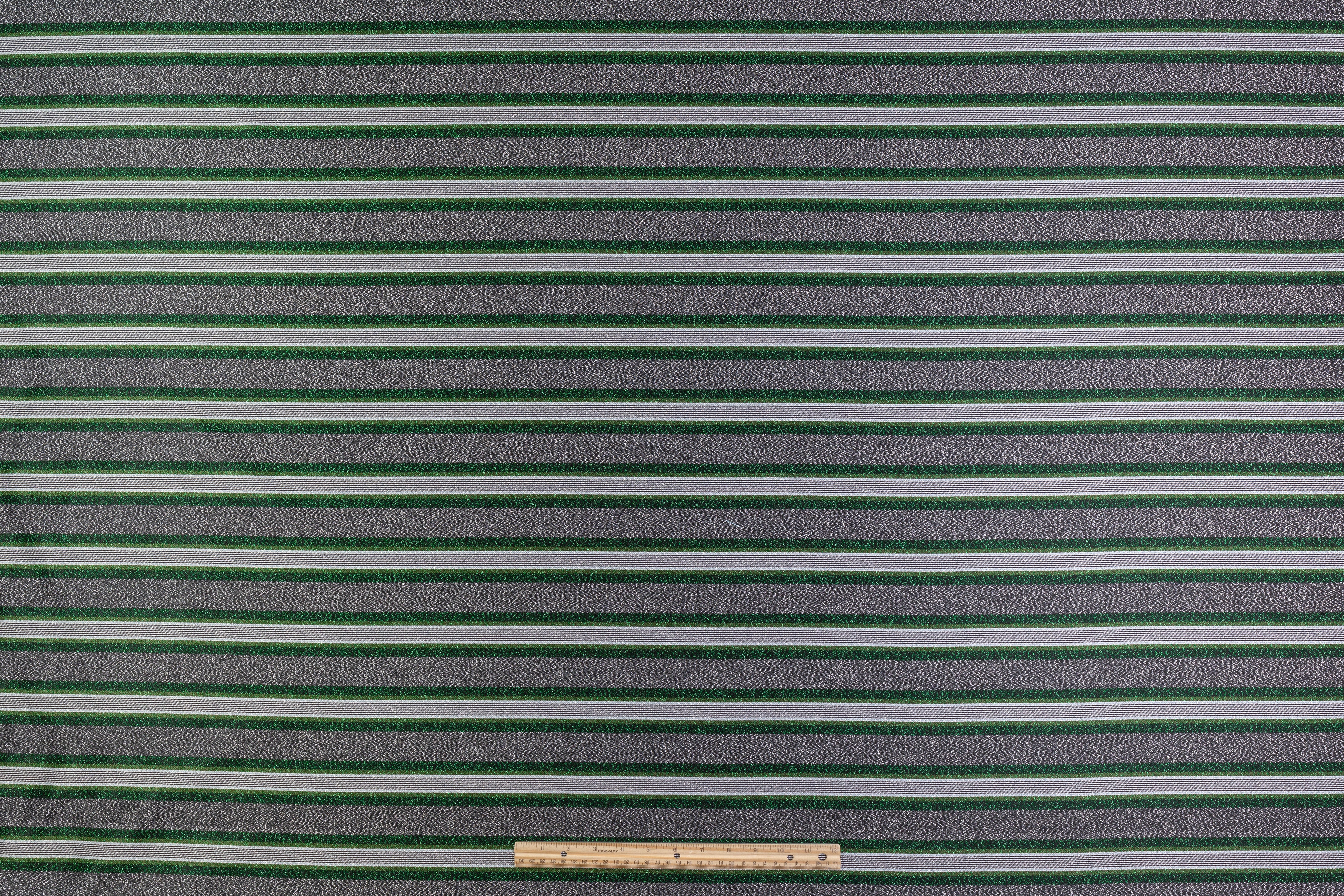Striped Metallic Italian Jacquard - Green / Silver
