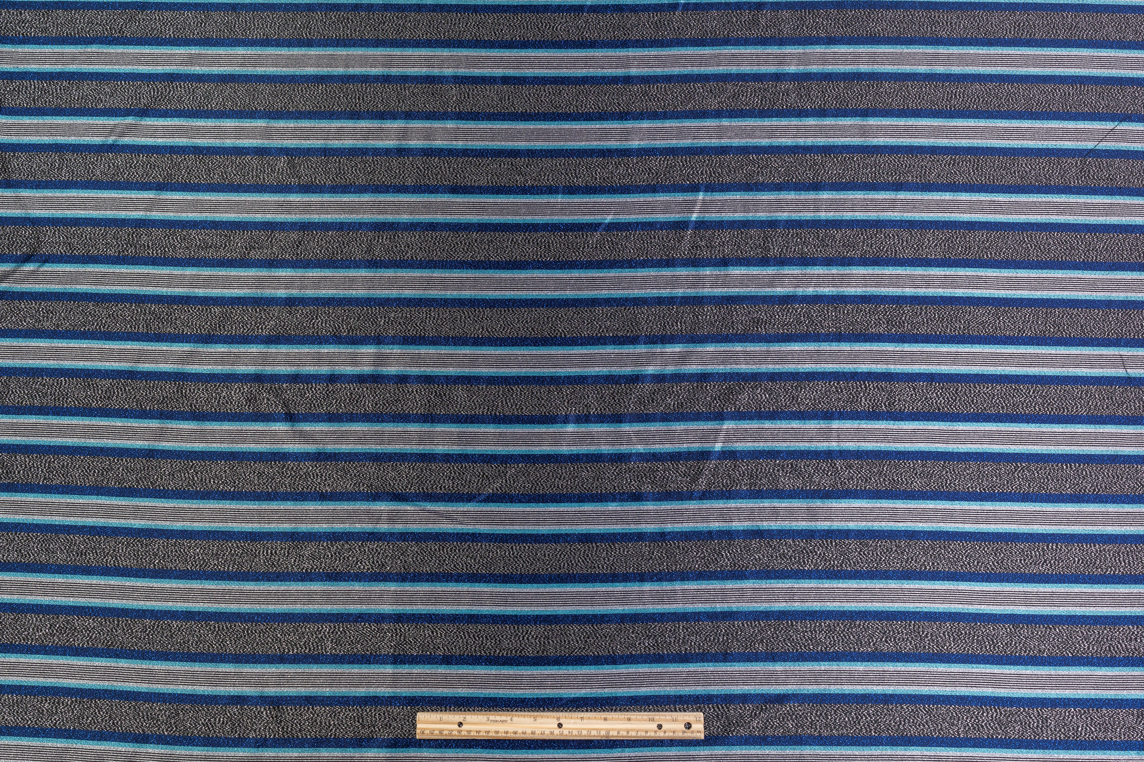 Striped Metallic Italian Jacquard - Blue / Silver
