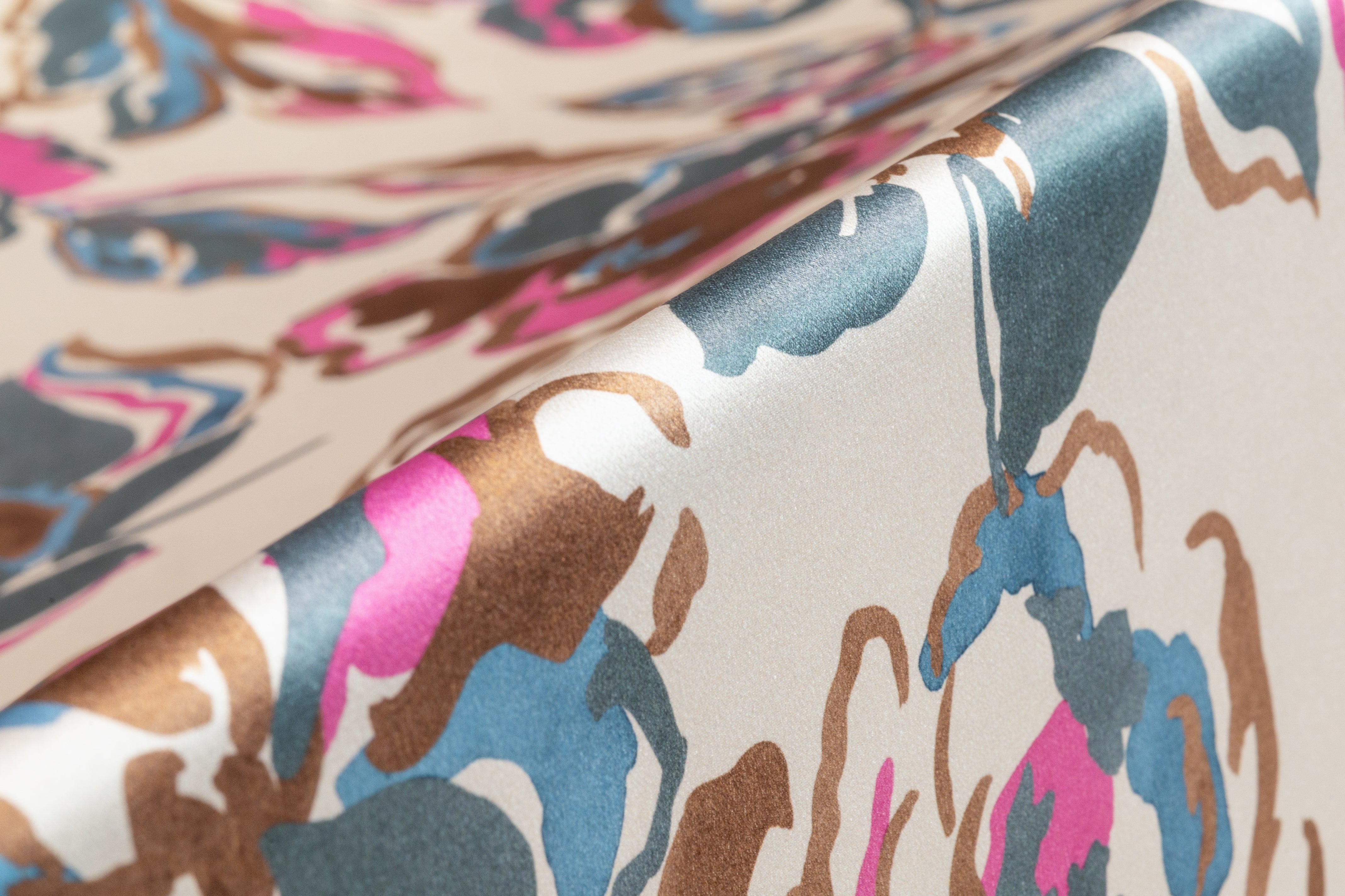 Luigi Verga - Floral Italian Silk Crepe Back Satin - Beige / Blue / Pink