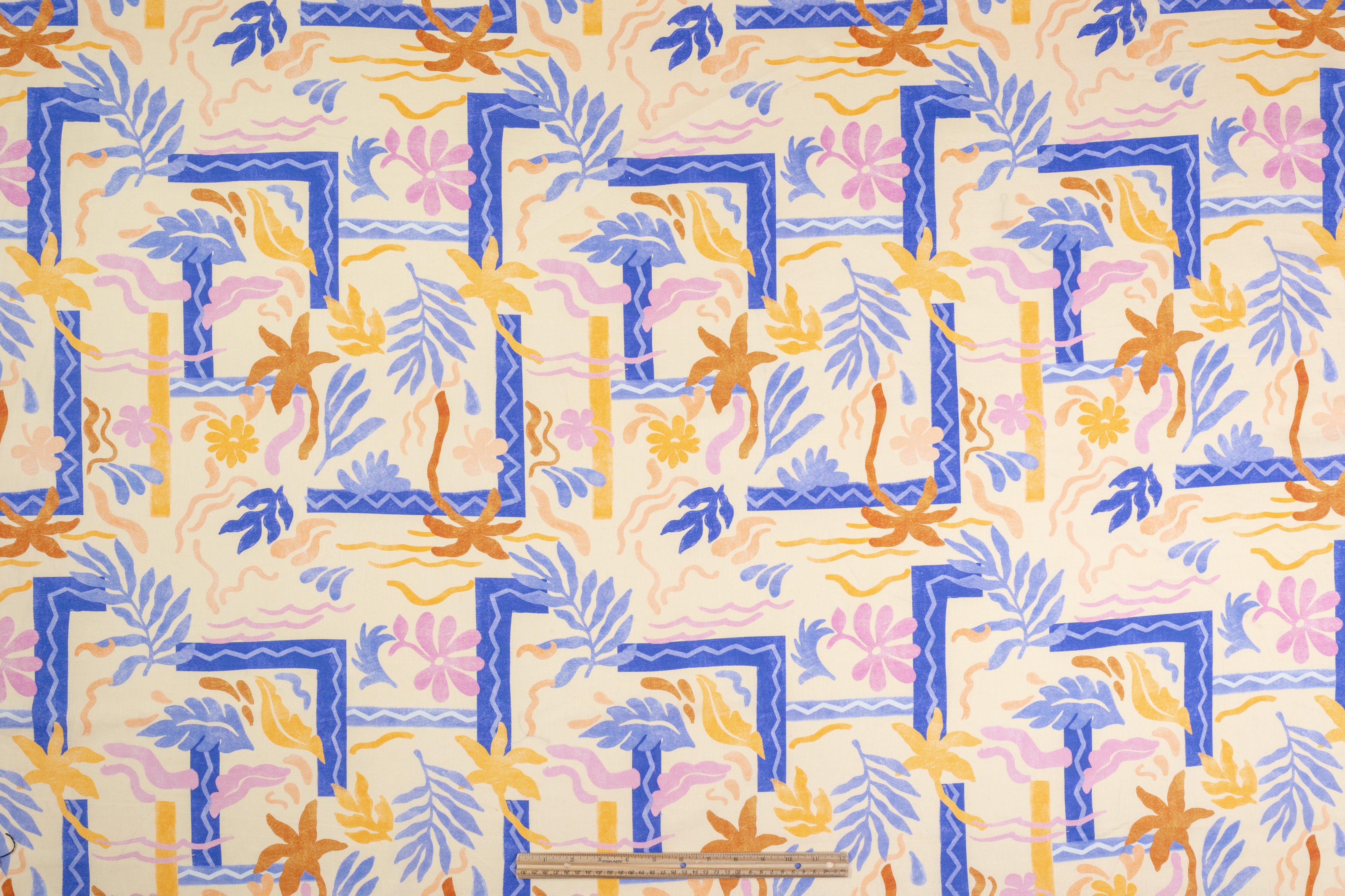 Tropical Floral Italian Linen - Yellow / Blue / Brown / Pink