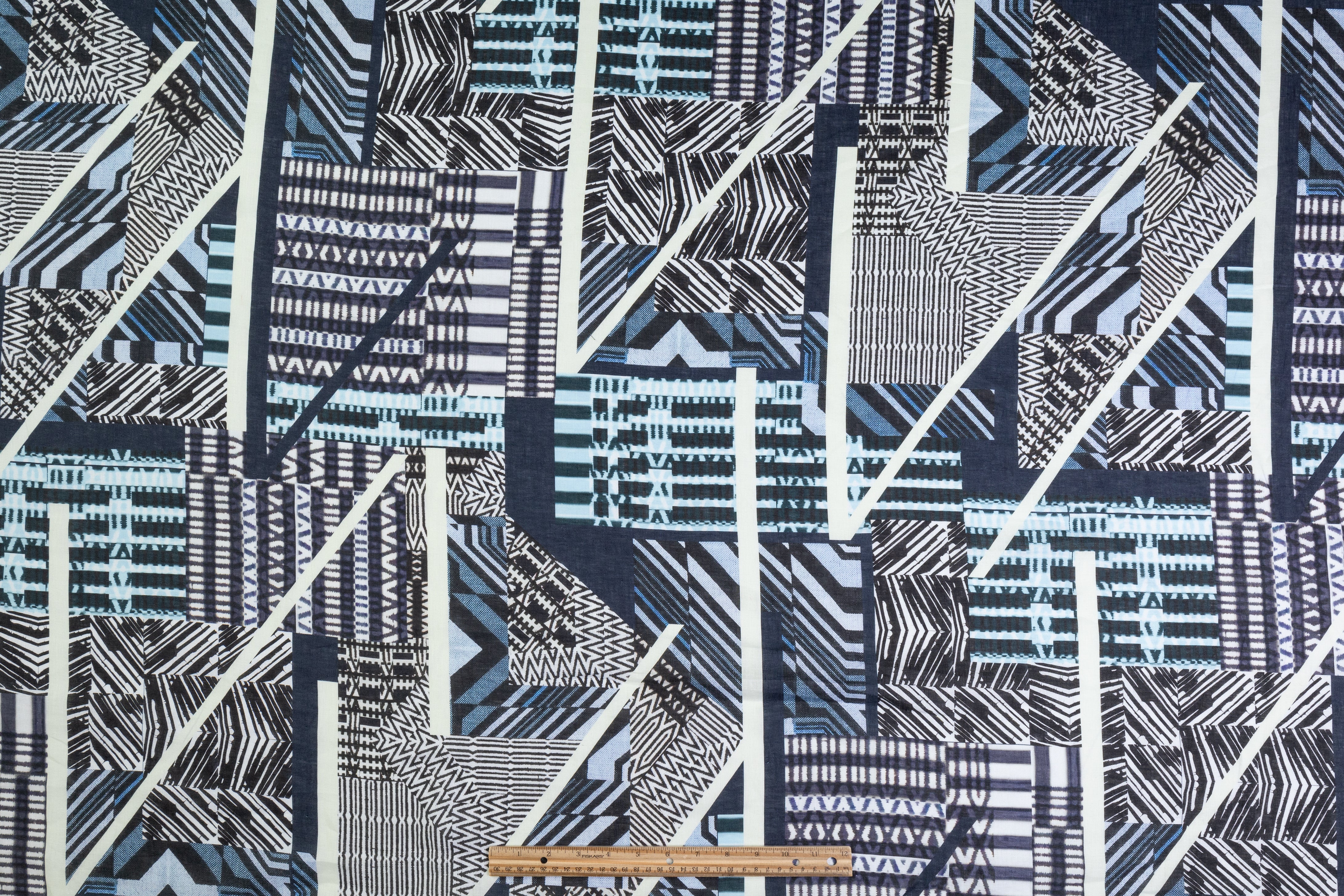 Abstract Geometric Italian Linen - Blue