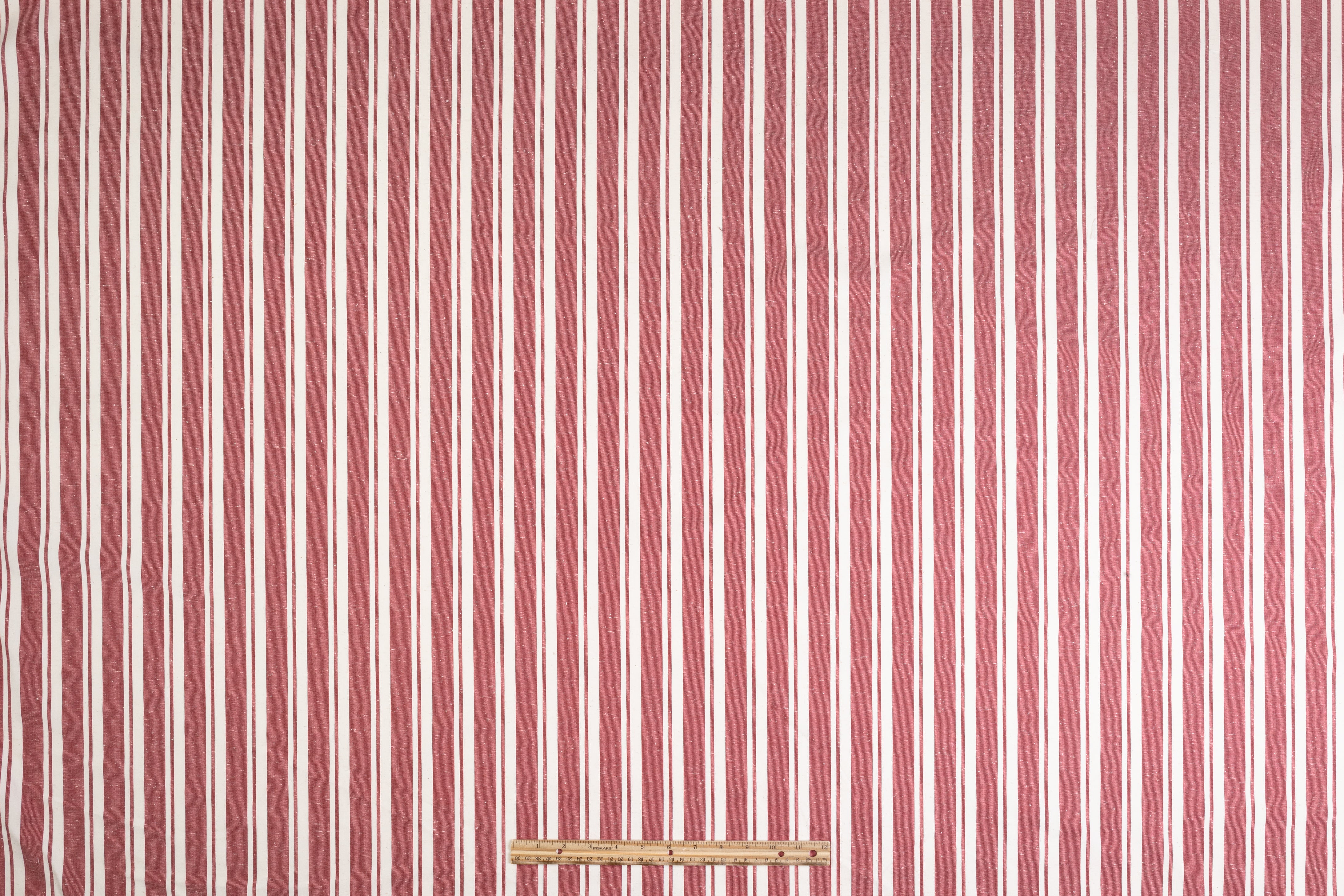 Striped Italian Cotton Linen Blend - Red / Off White