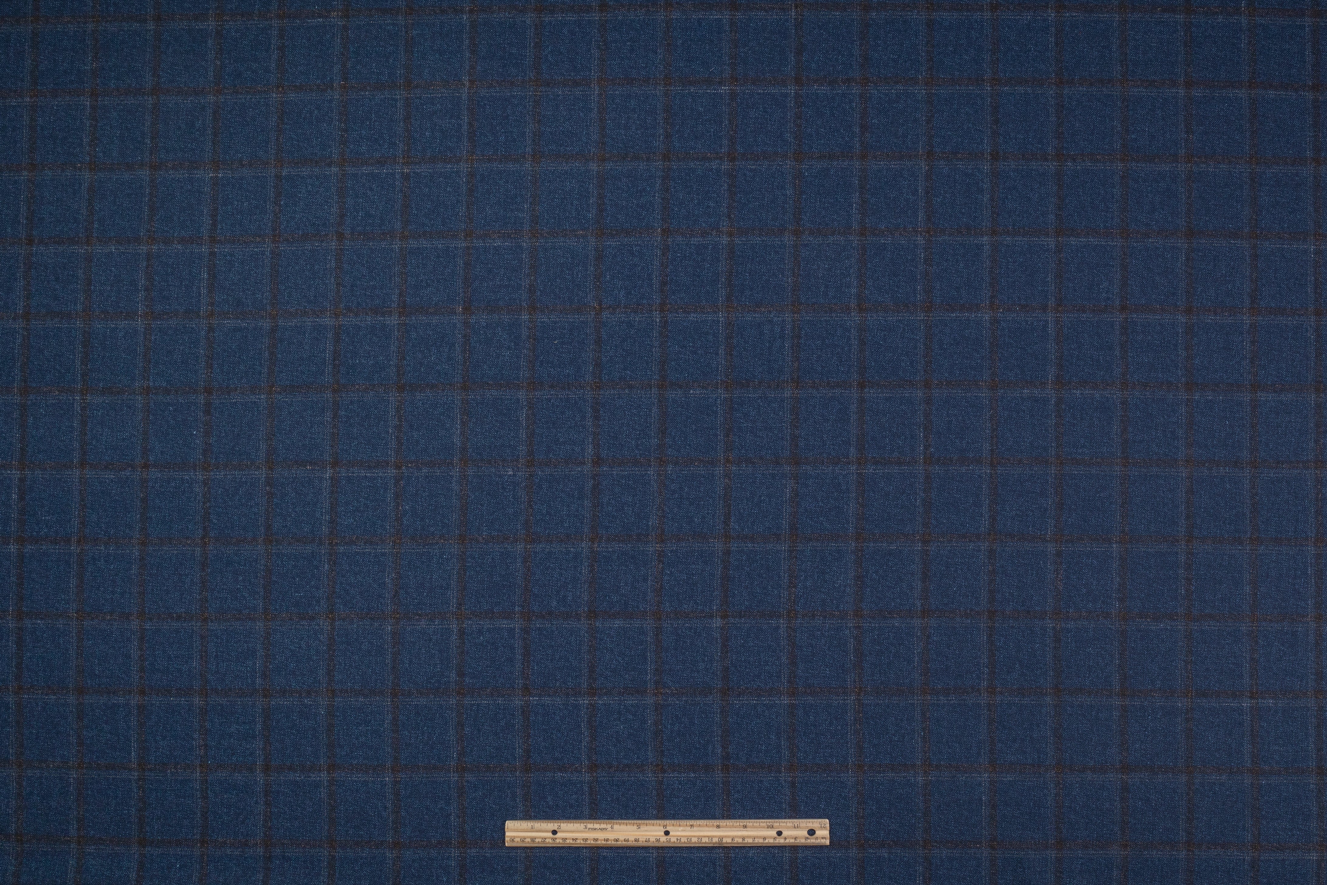 Vitale Barberis Canonico - Checked Italian Silk Wool Linen Suiting - Blue / Brown
