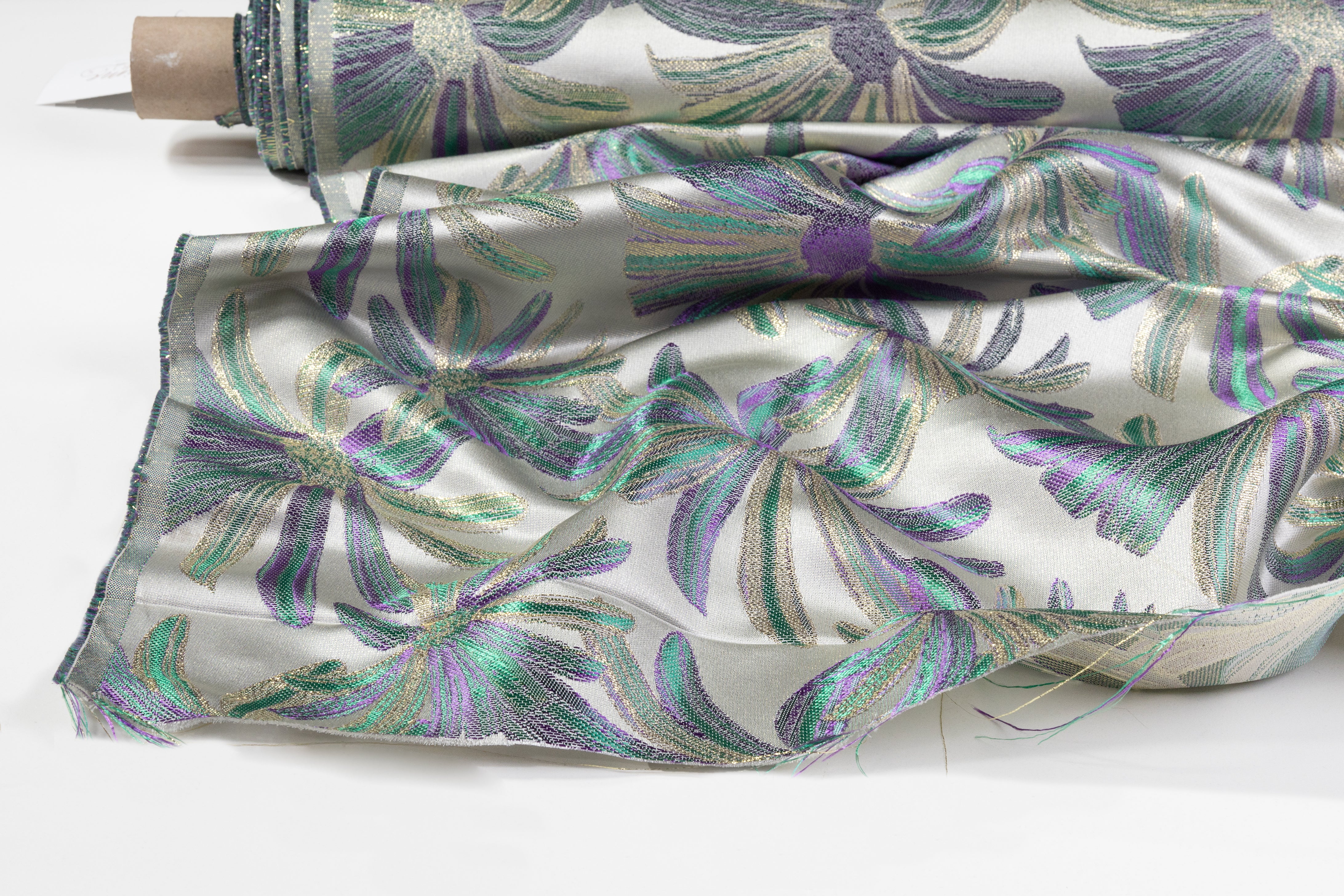 Floral Metallic Brocade - Green / Purple / Gold