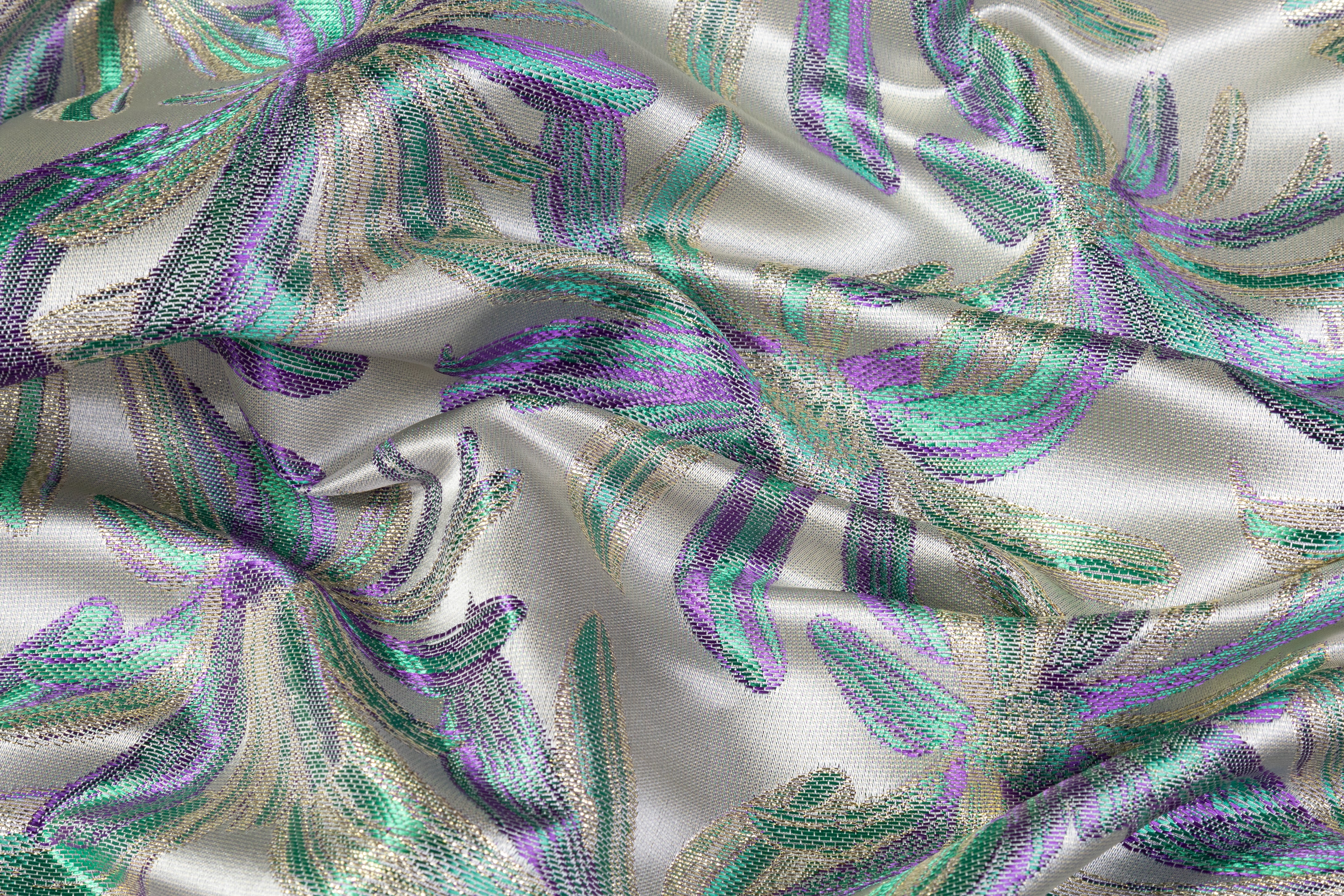 Floral Metallic Brocade - Green / Purple / Gold