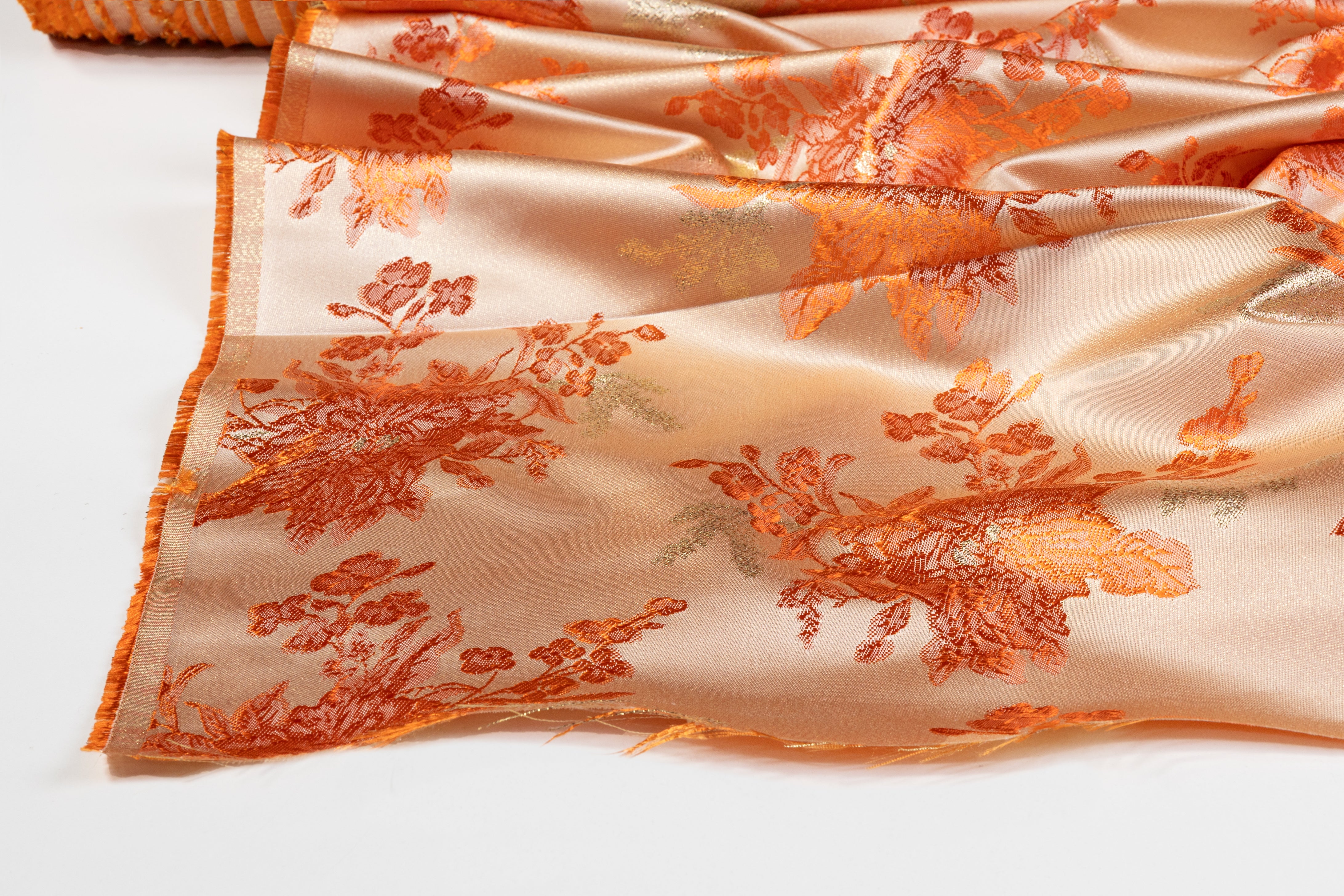 Floral Metallic Brocade - Orange / Gold