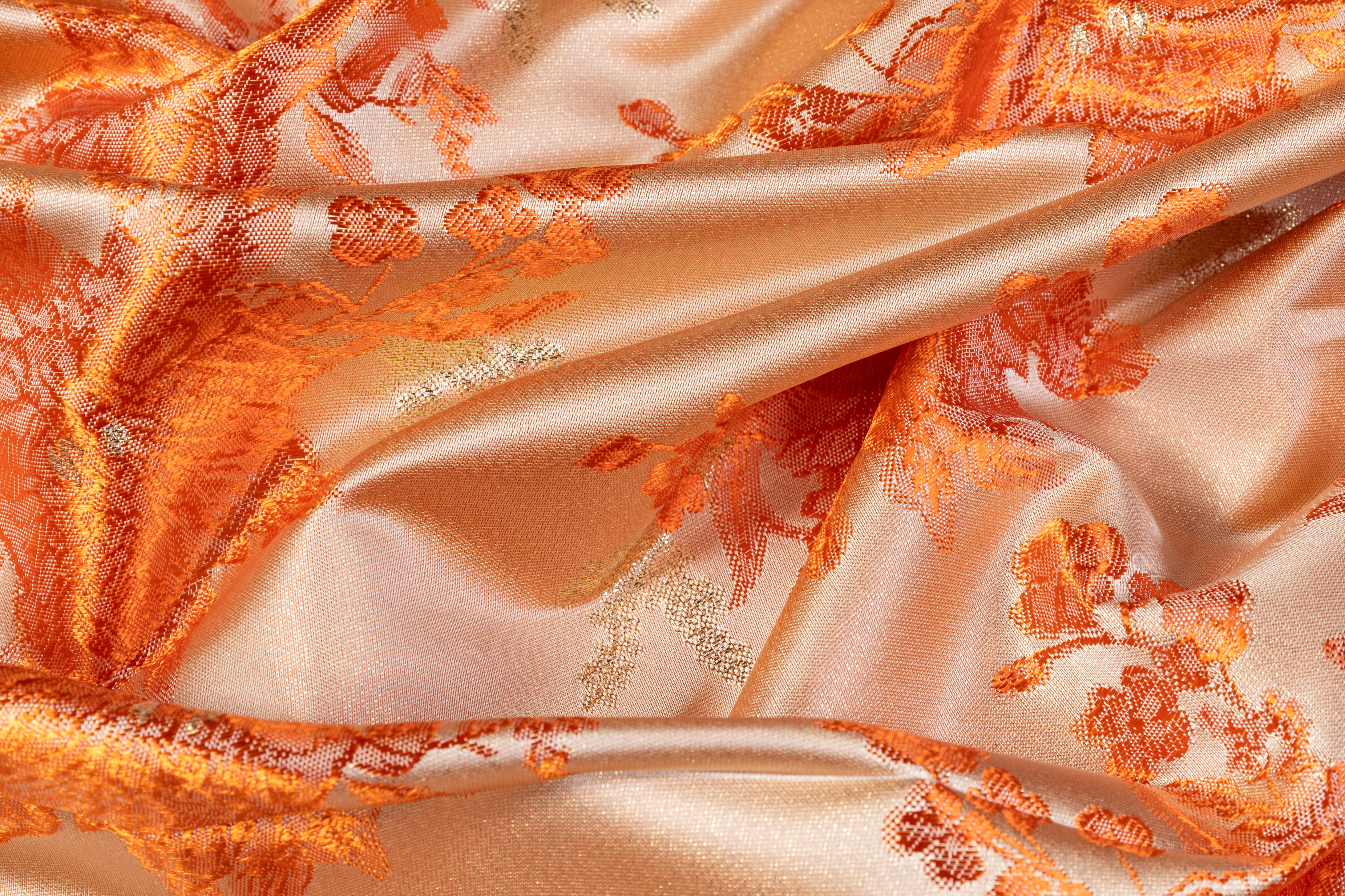 Floral Metallic Brocade - Orange / Gold