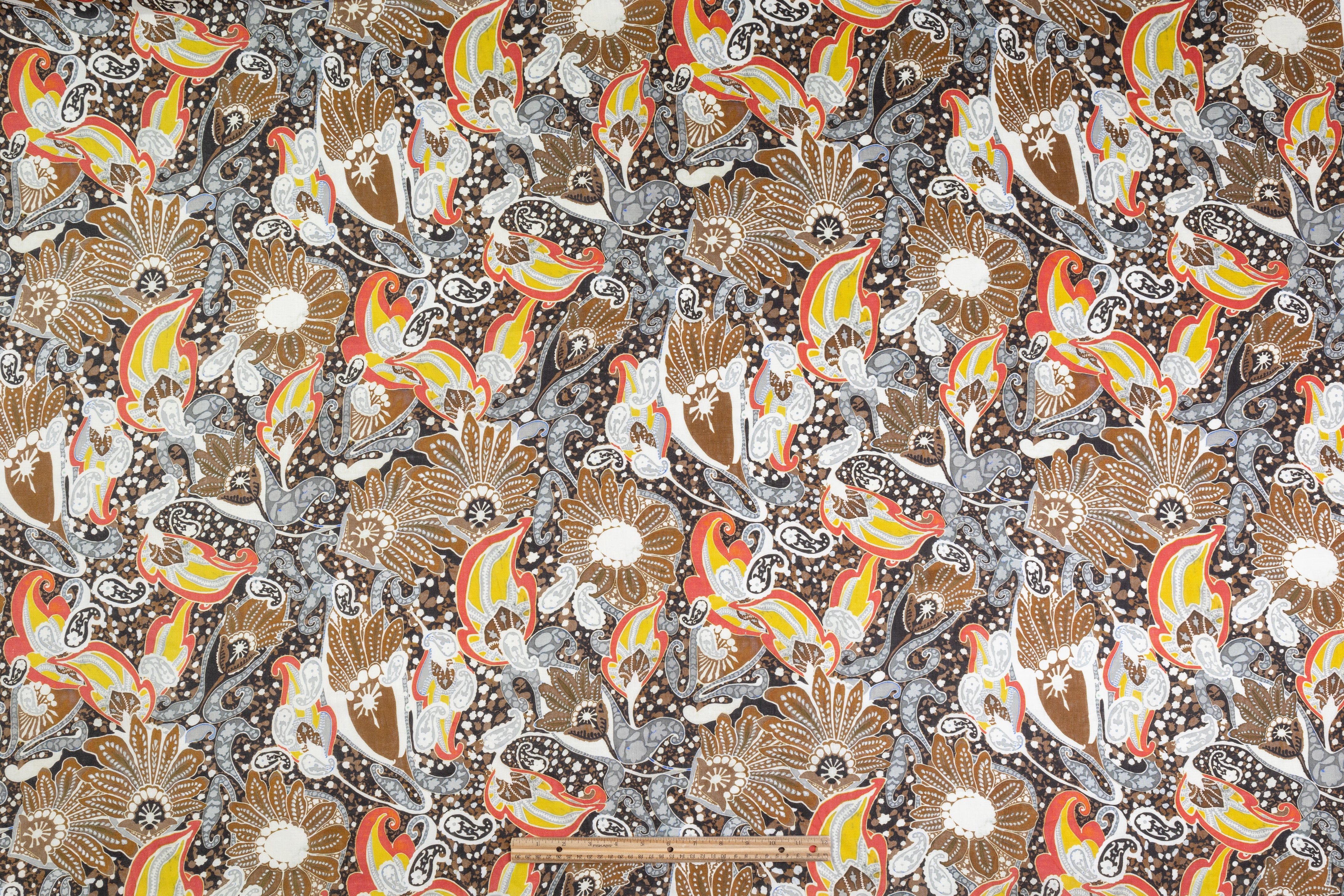 Paisley Floral Italian Linen - Brown
