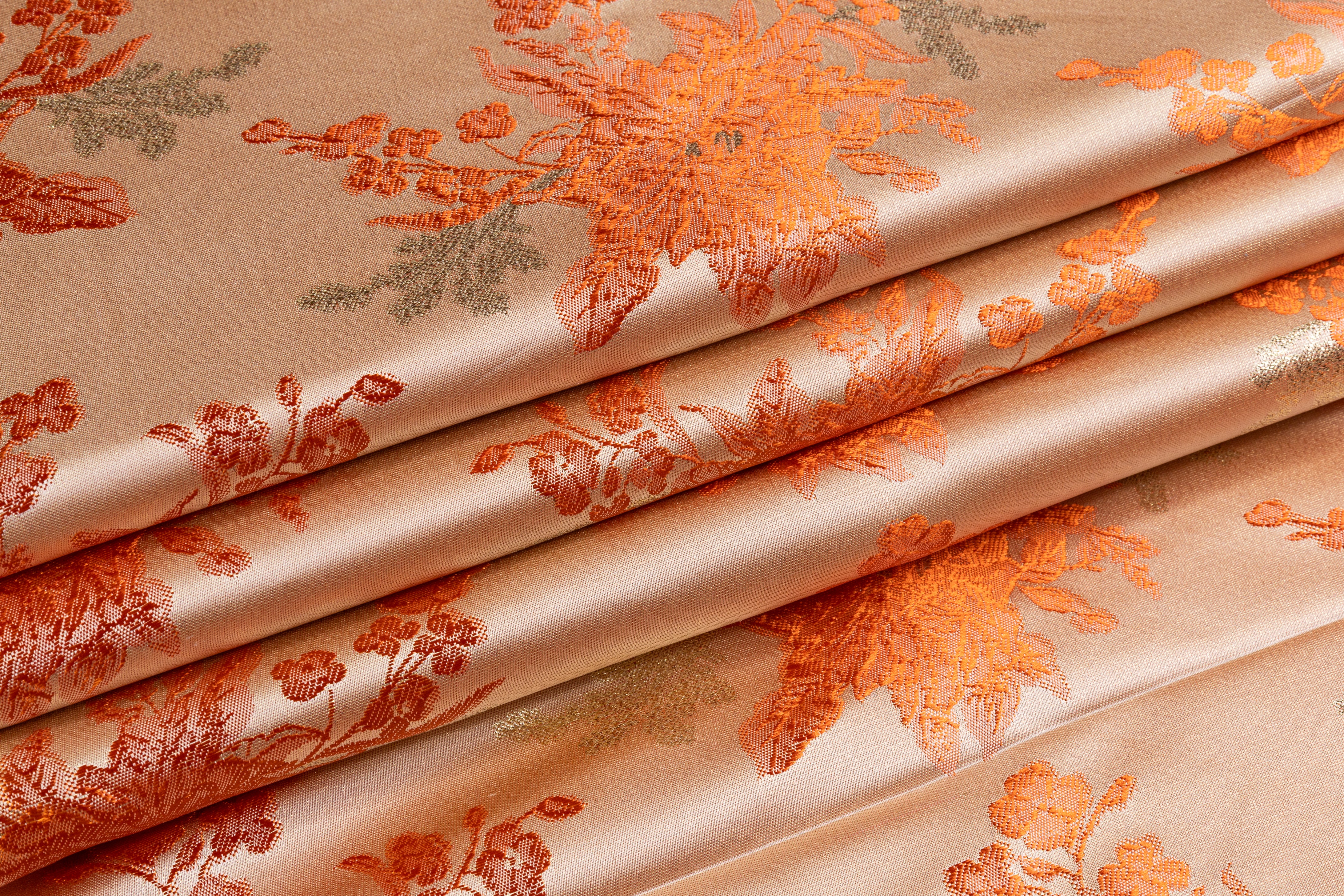 Floral Metallic Brocade - Orange / Gold