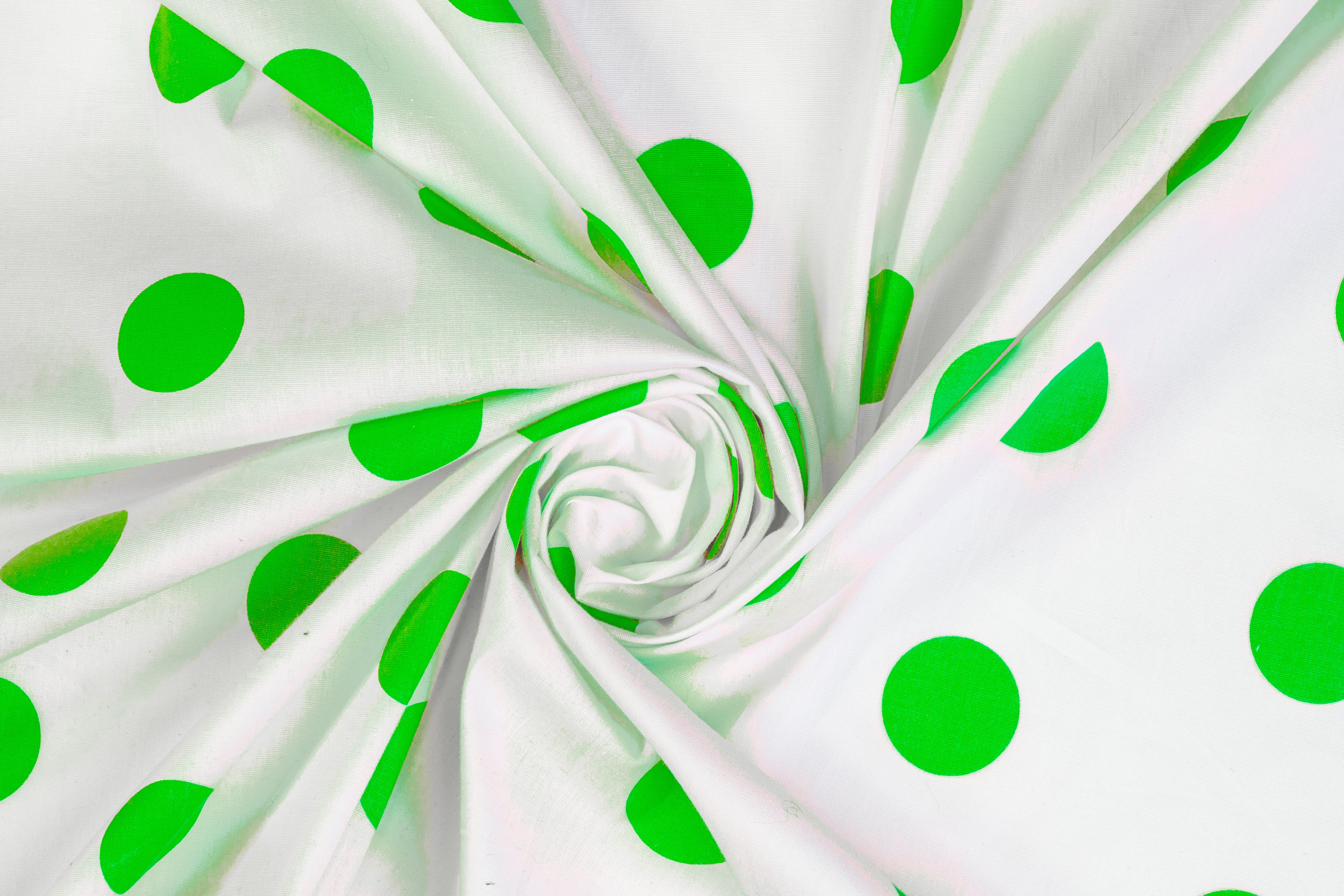 Polka Dot Cotton Print - Green and White