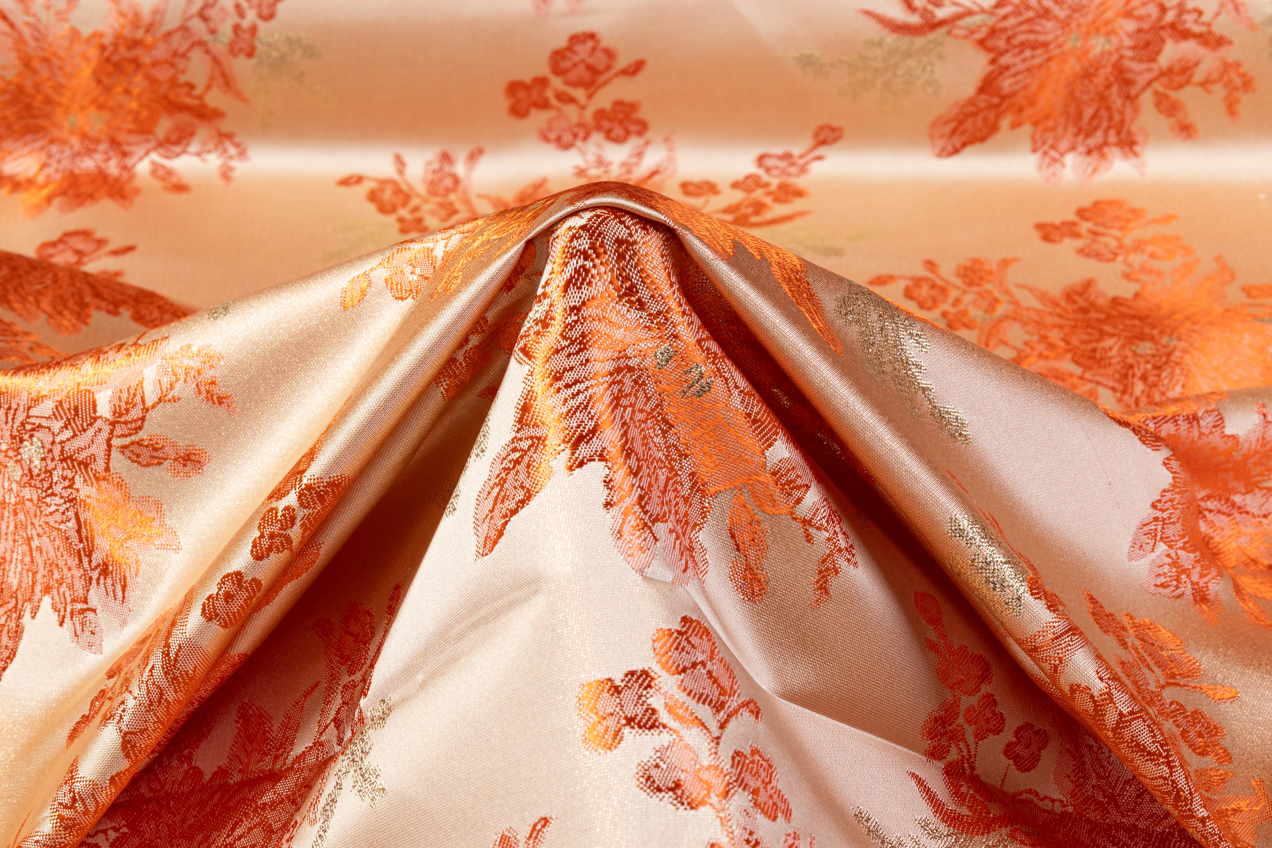 Floral Metallic Brocade - Orange / Gold