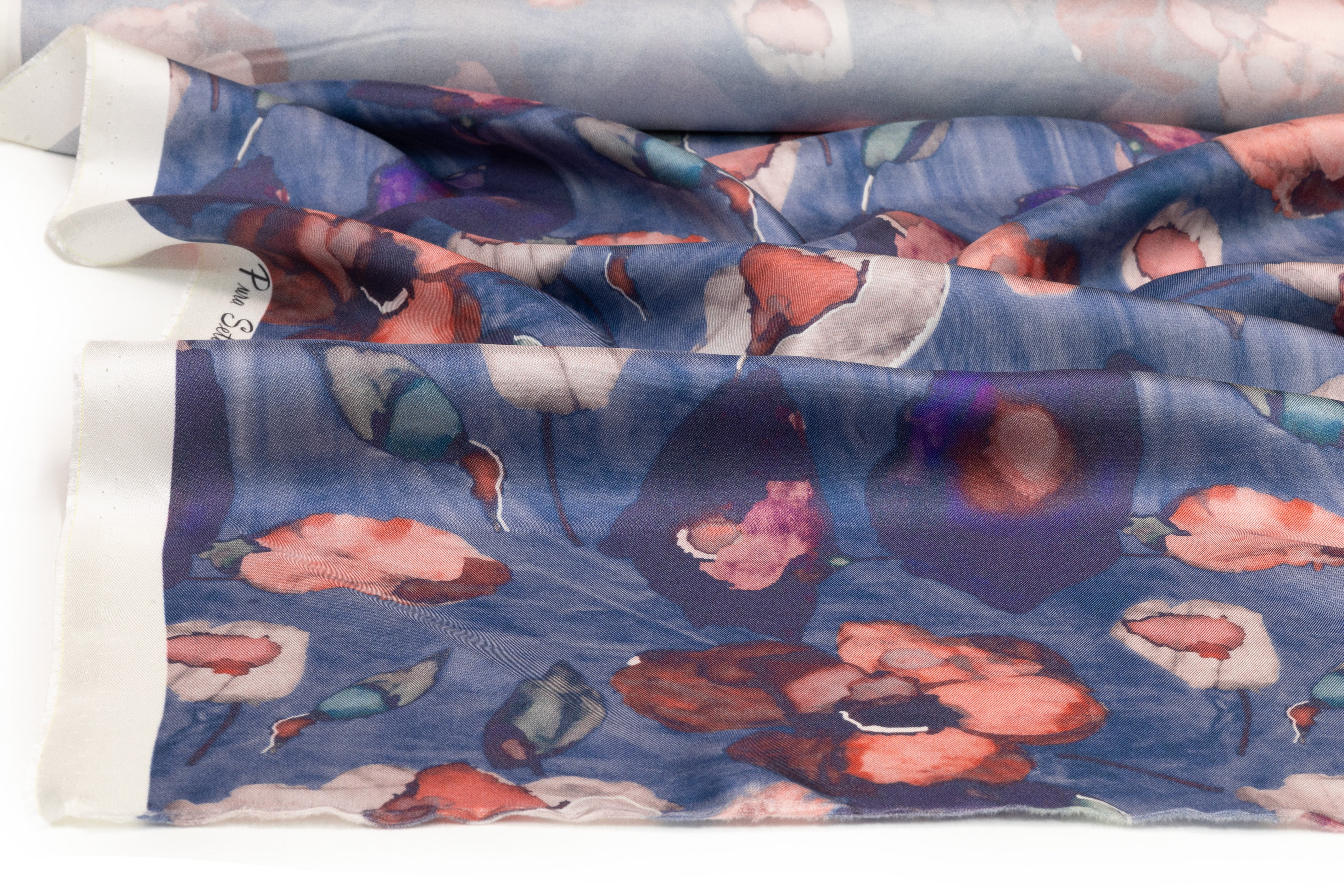 Floral Italian Silk Twill - Blue