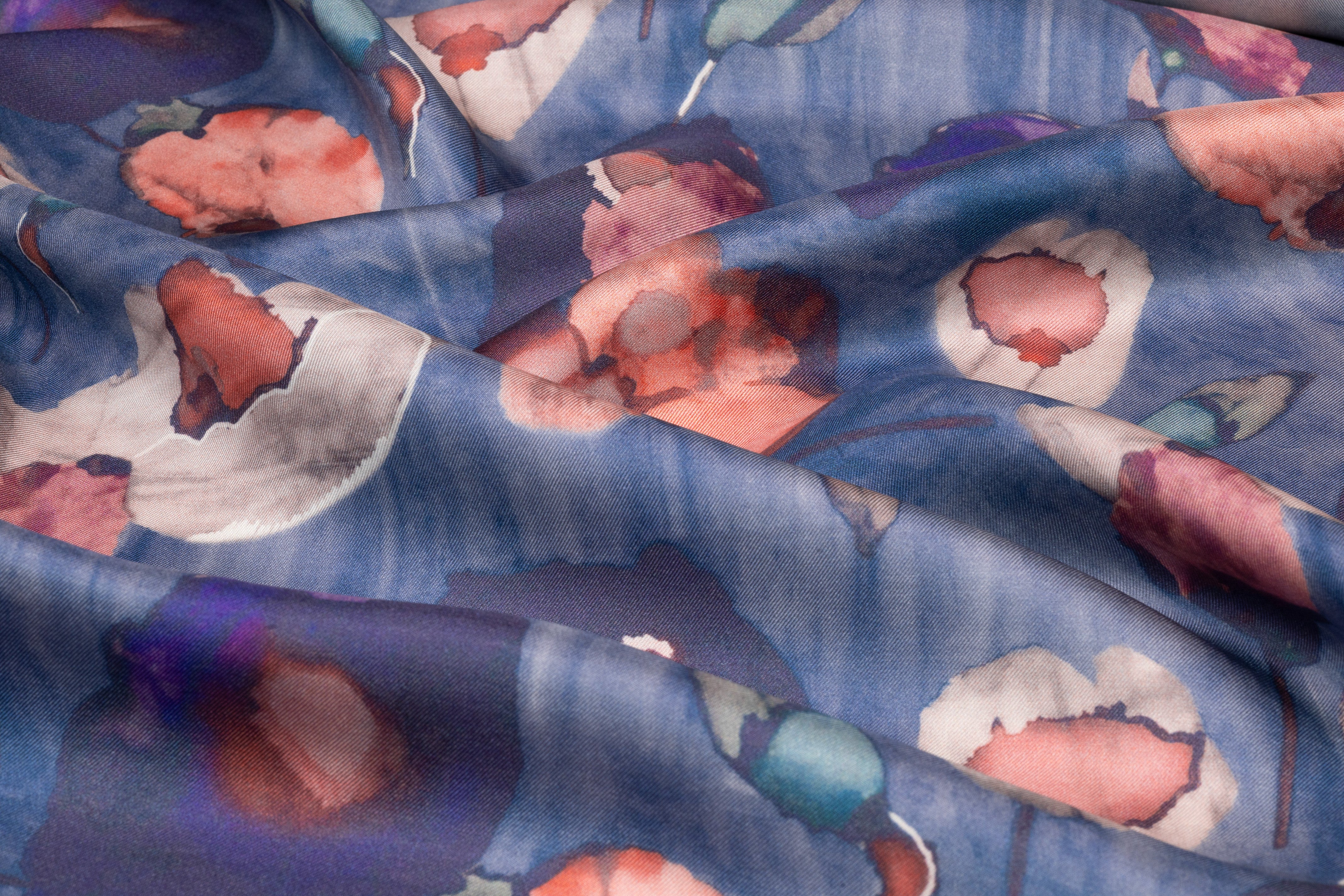 Floral Italian Silk Twill - Blue
