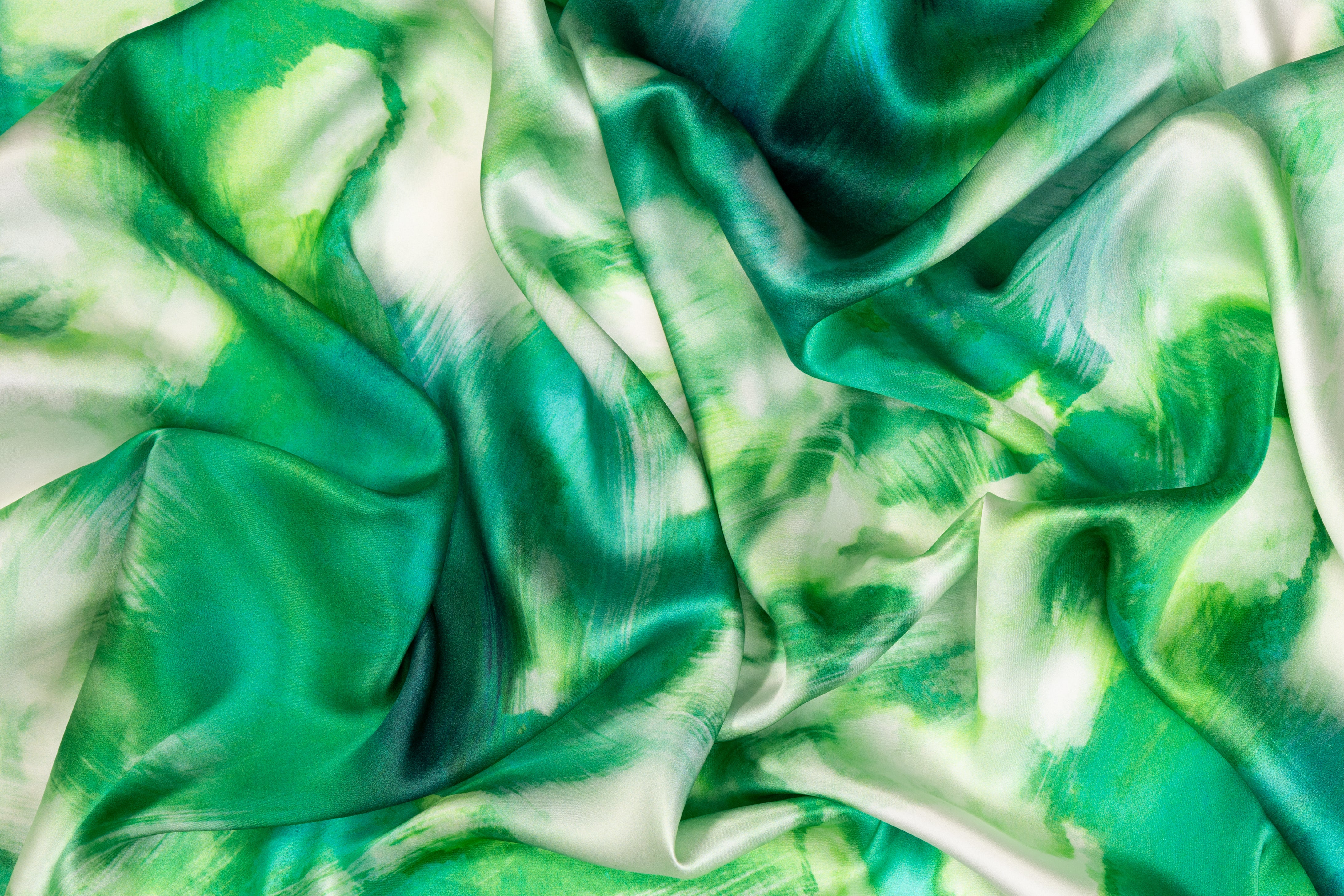 Tie-Dye Print Italian Silk Charmeuse - Green