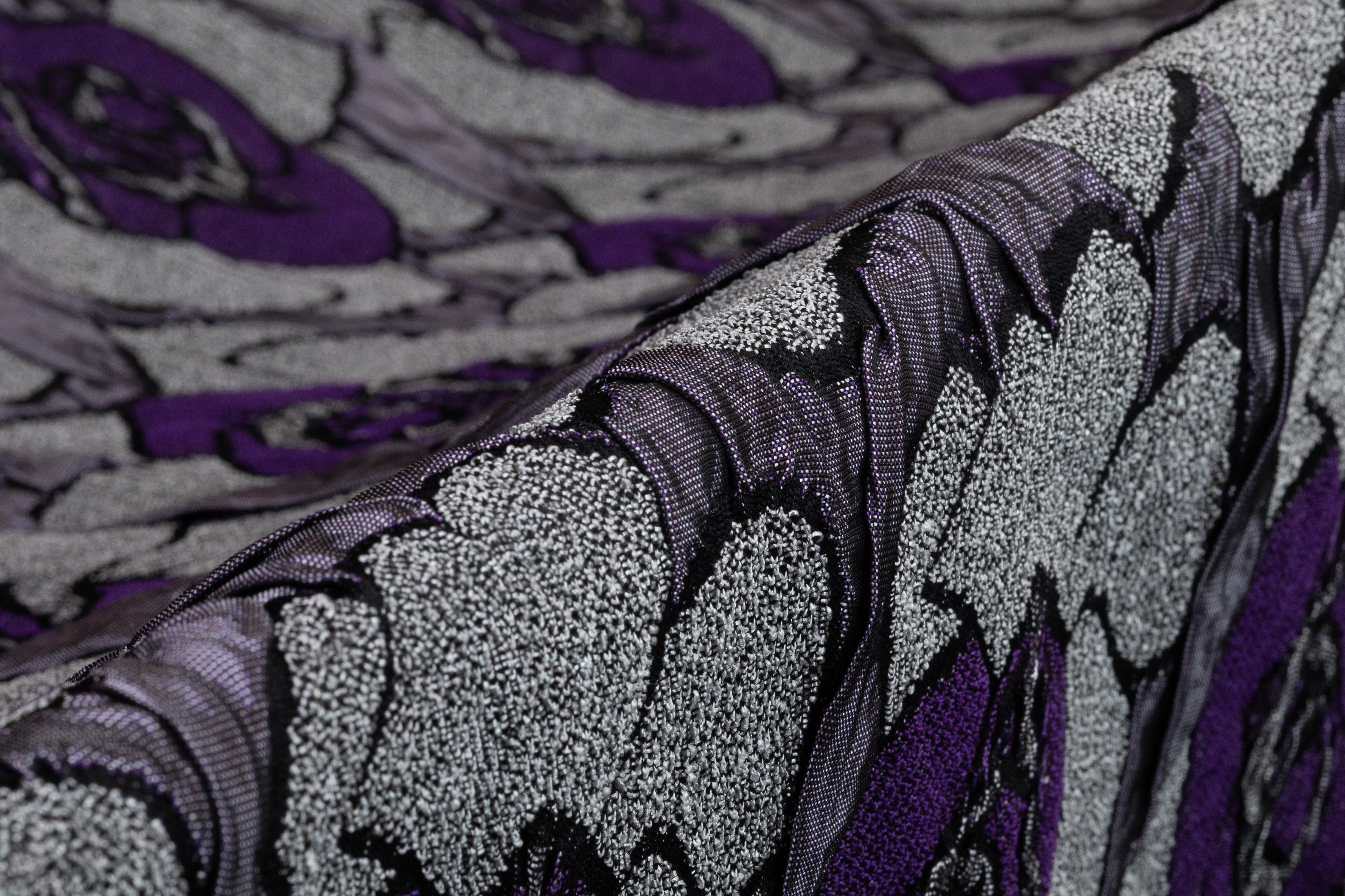 Floral Crushed Italian Stretch Brocade - Purple / Gray