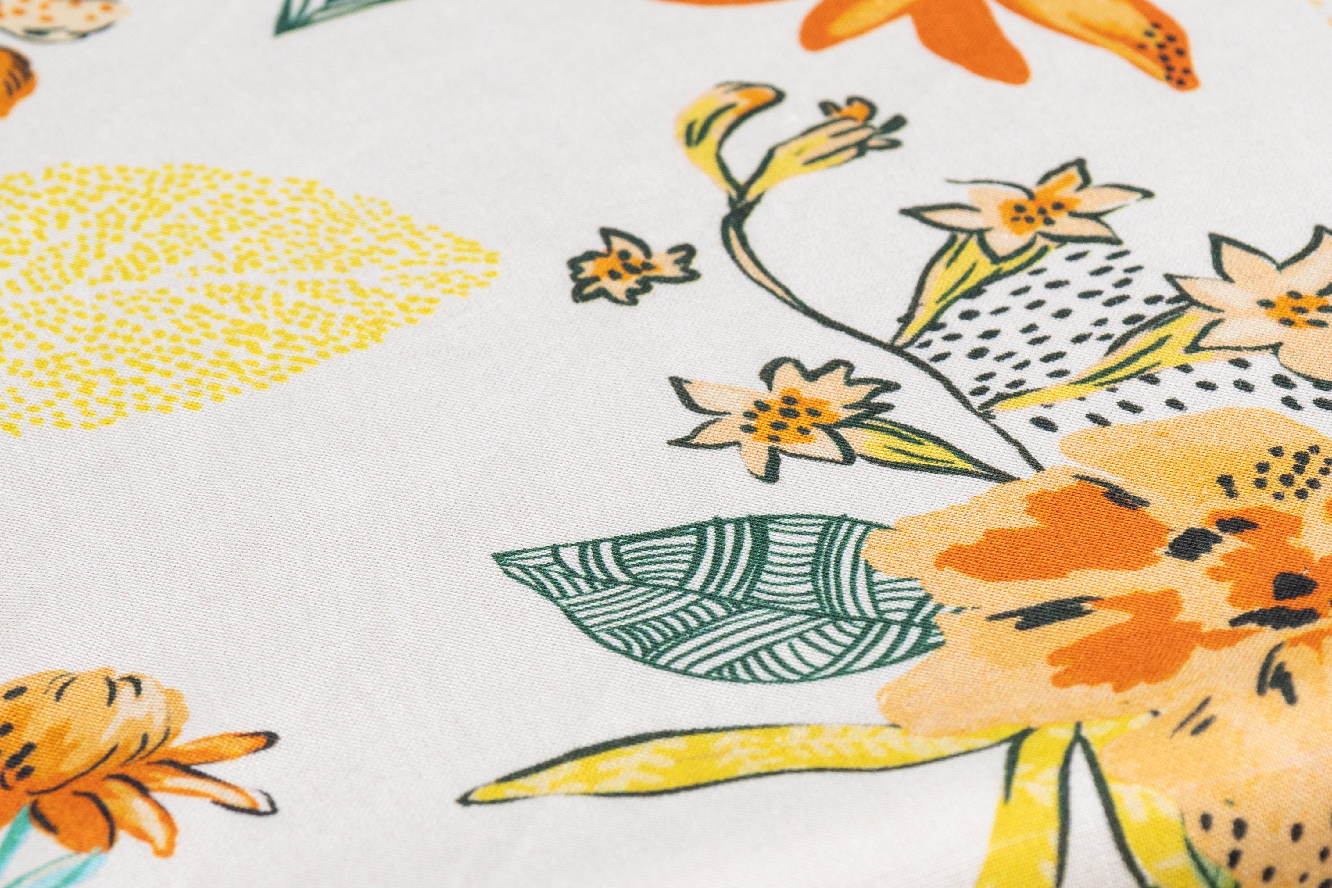 Floral Italian Linen Viscose Blend - White / Orange / Yellow / Green