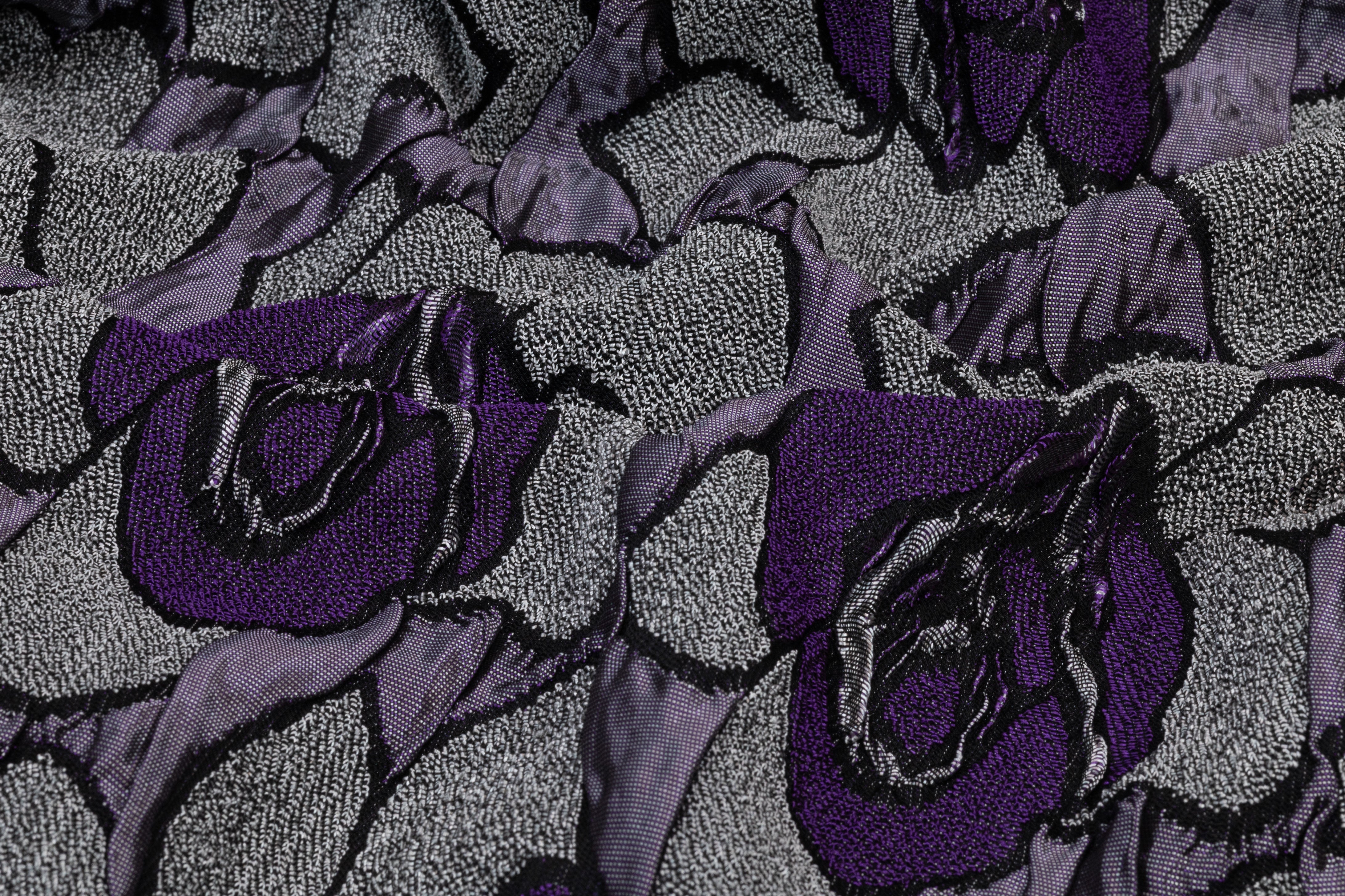 Floral Crushed Italian Stretch Brocade - Purple / Gray