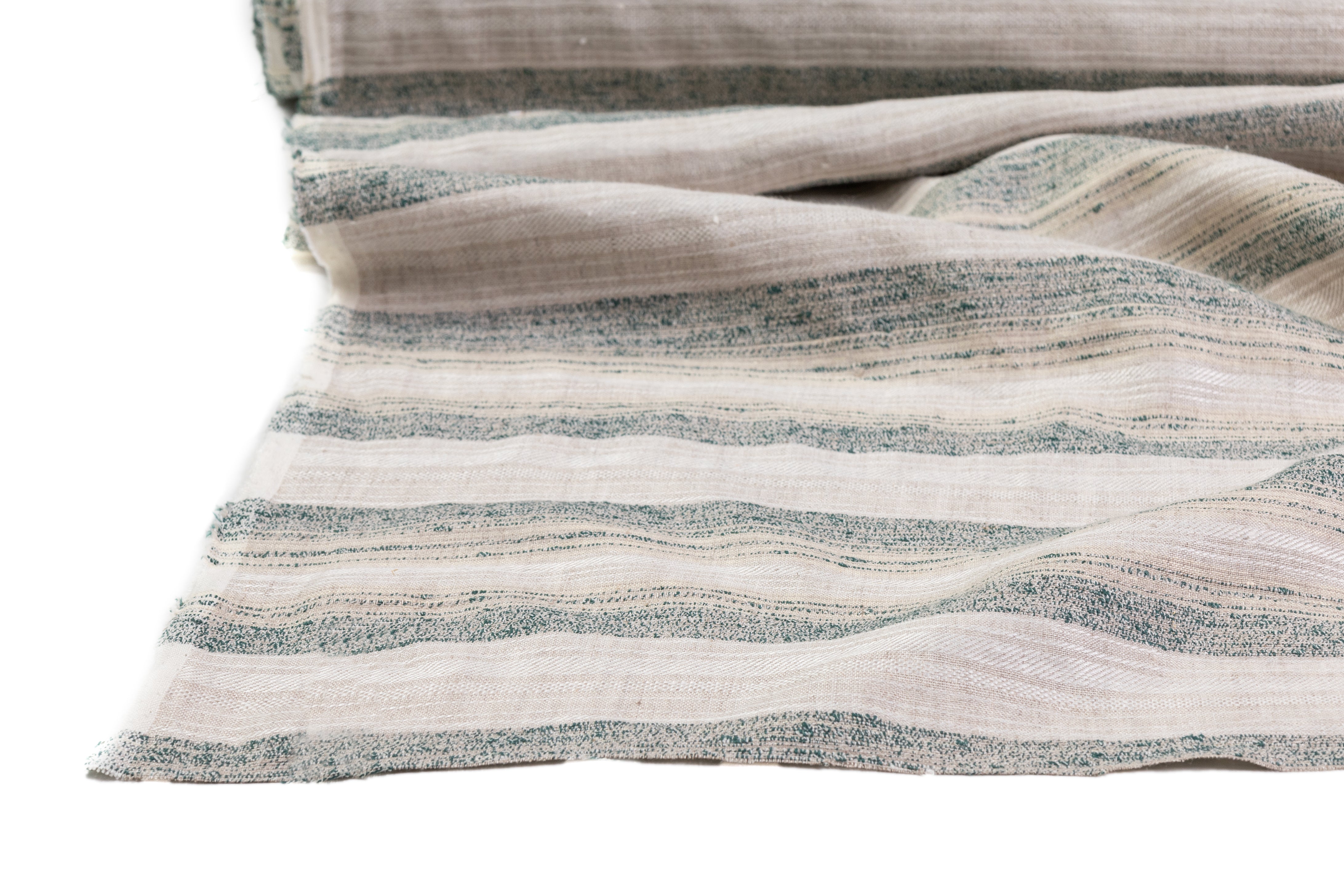 Striped Cotton Linen Blend - Sand / Green
