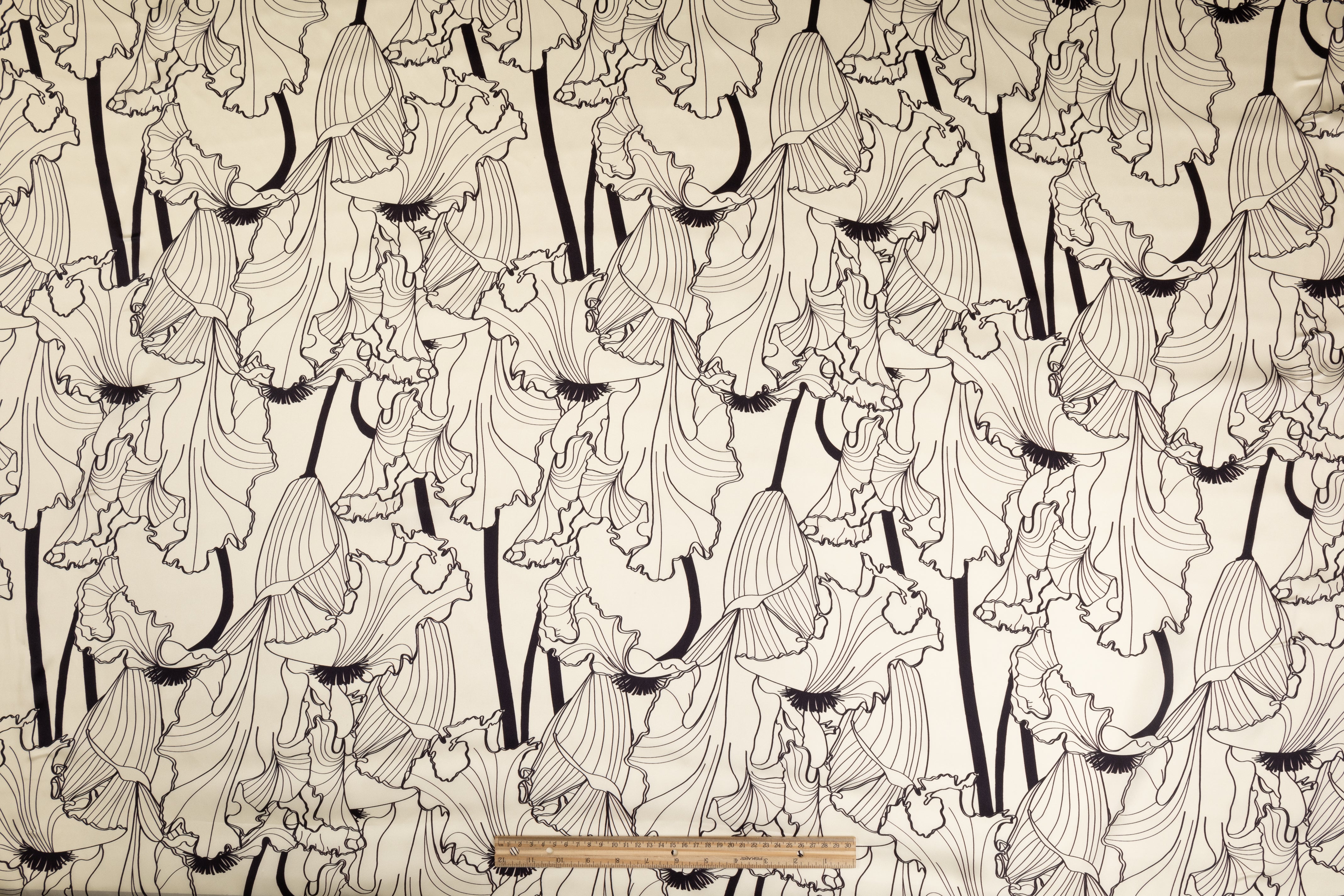 Abstract Italian Silk Charmeuse - Ivory and Black