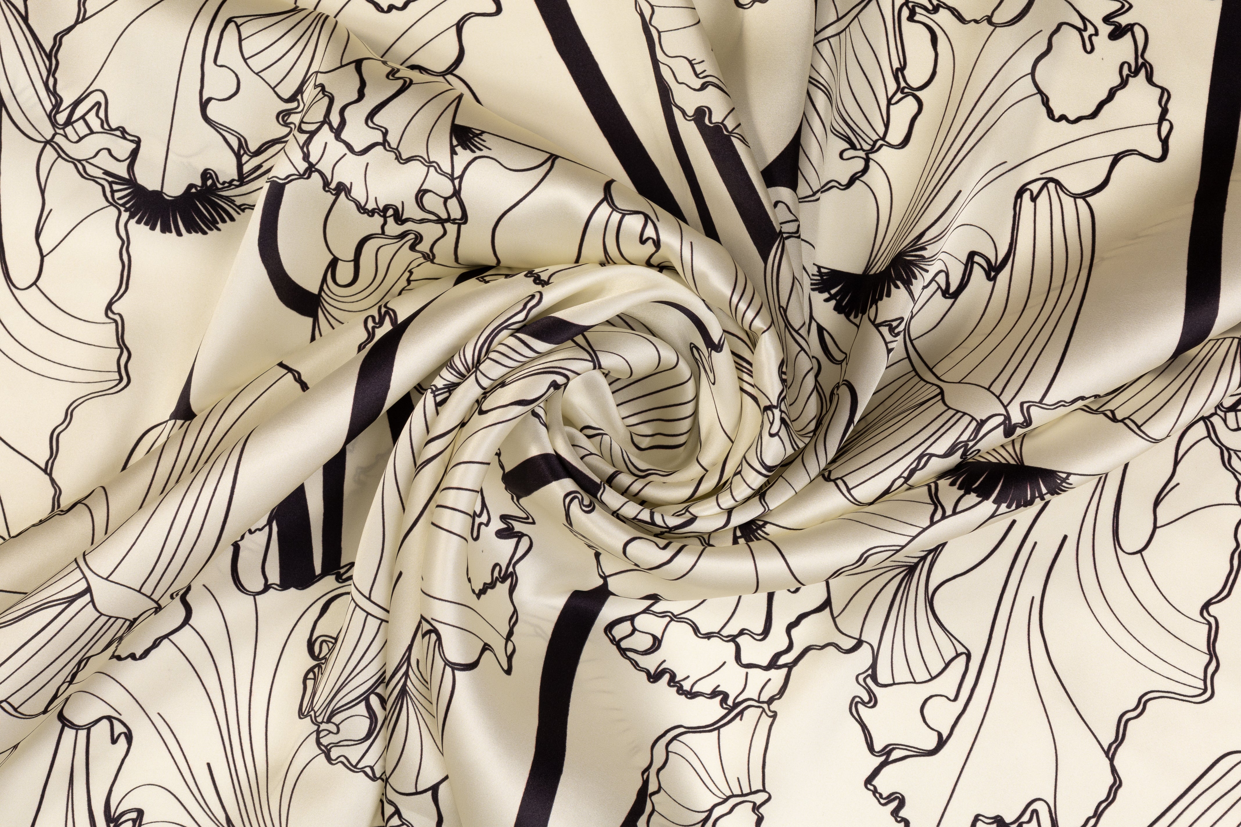 Abstract Italian Silk Charmeuse - Ivory and Black