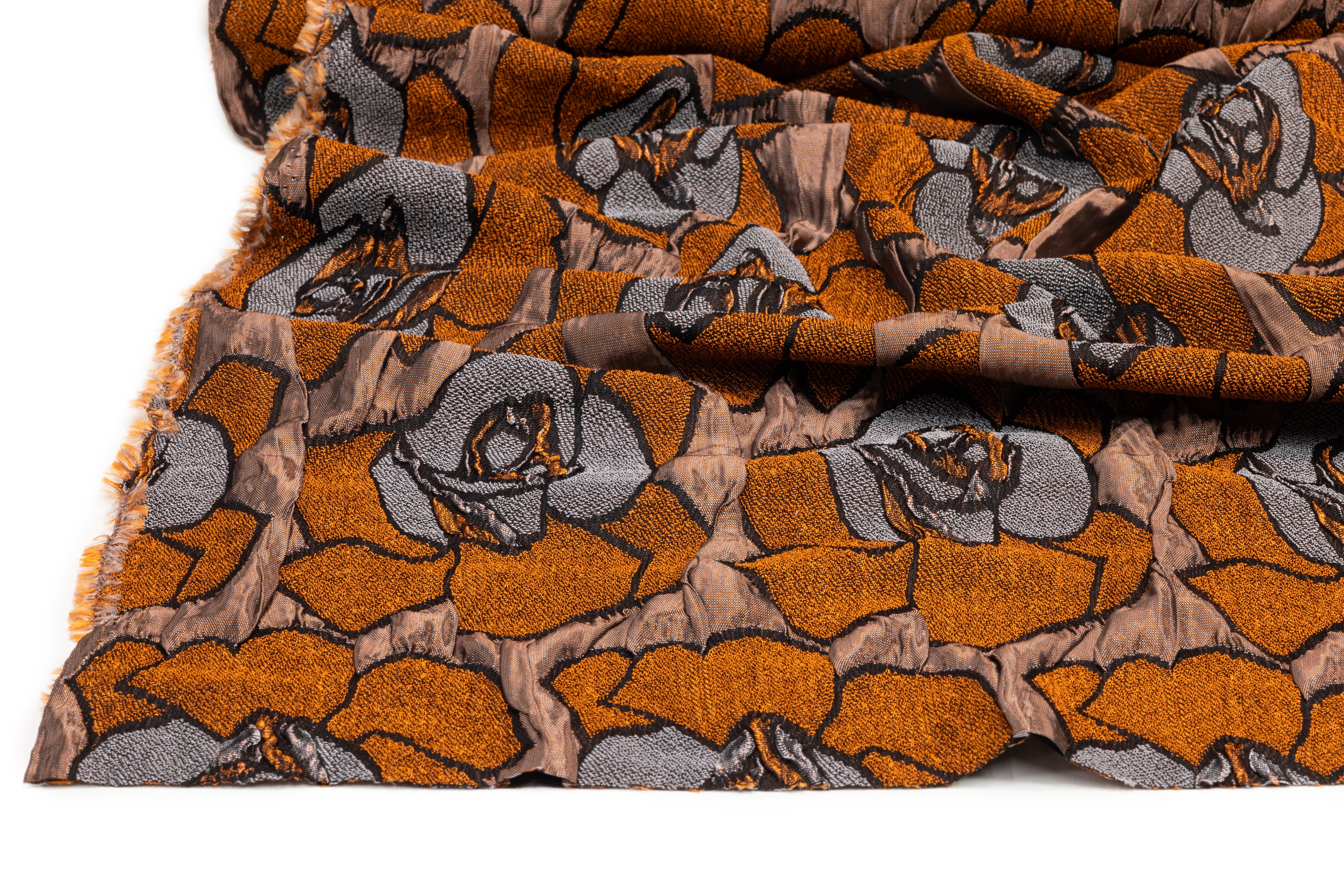 Floral Crushed Italian Stretch Brocade - Copper / Brown / Gray