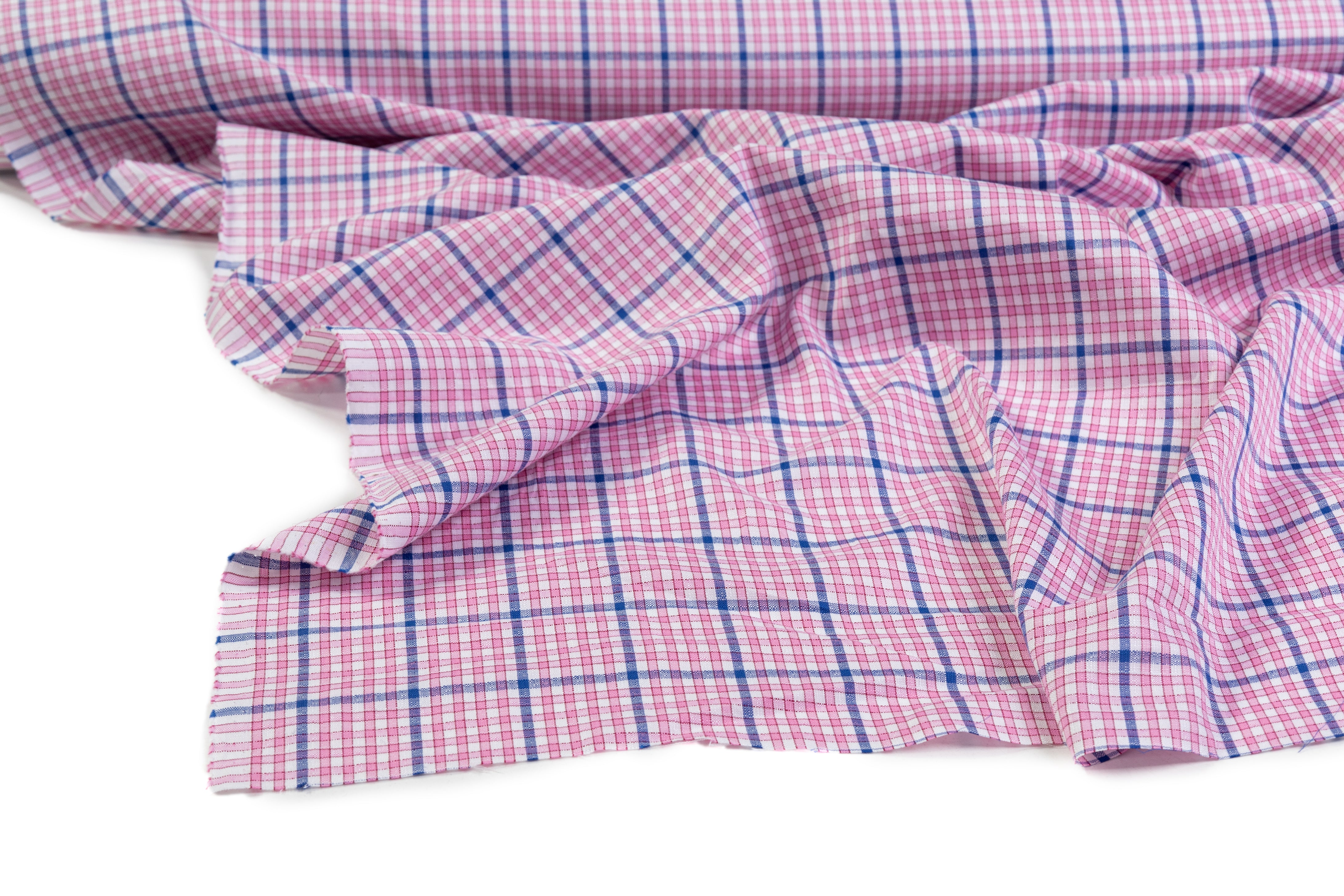 Checked Italian Linen Viscose Blend - Pink / Blue / White