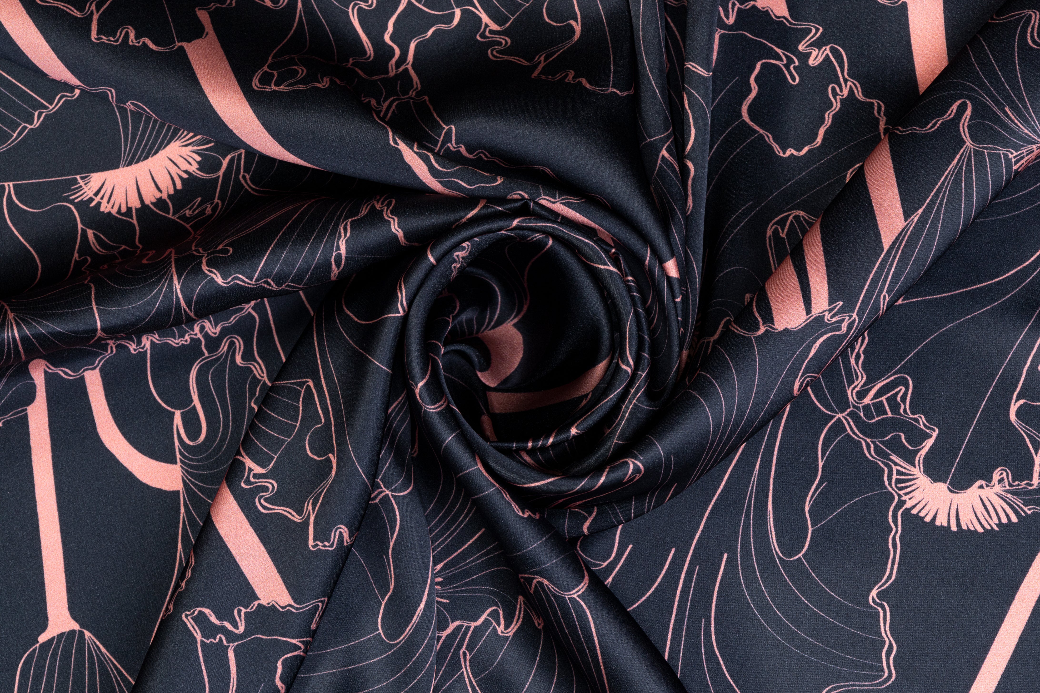 Abstract Italian Silk Charmeuse - Navy and Pink